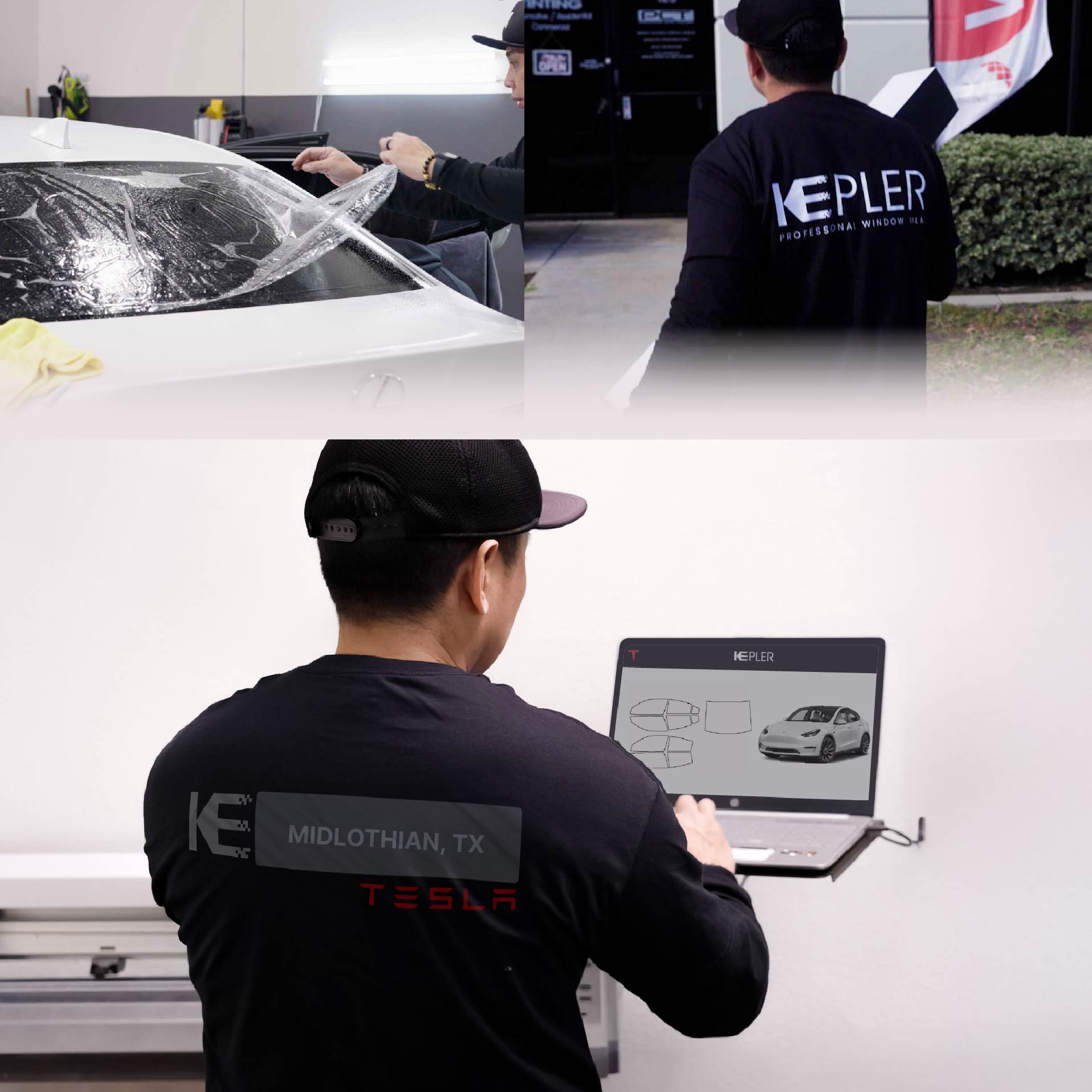 Expert Technician Installing High-tech Window Tint to Tesla in Midlothian