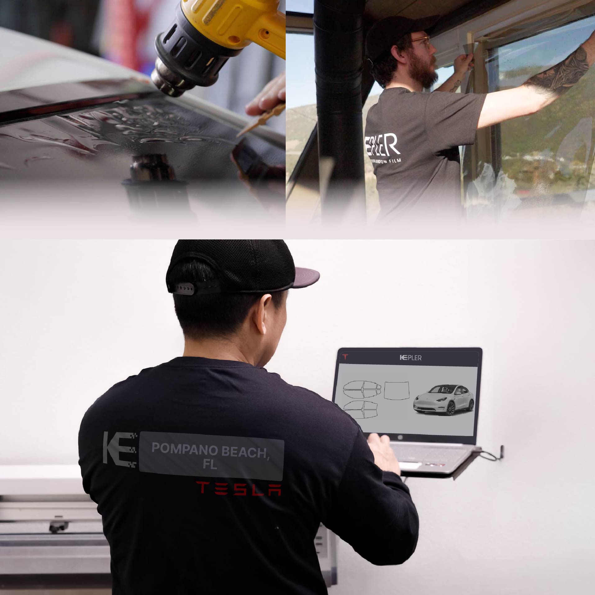 Kepler Technician Installing High-tech Window Tint to Tesla in Pompano Beach