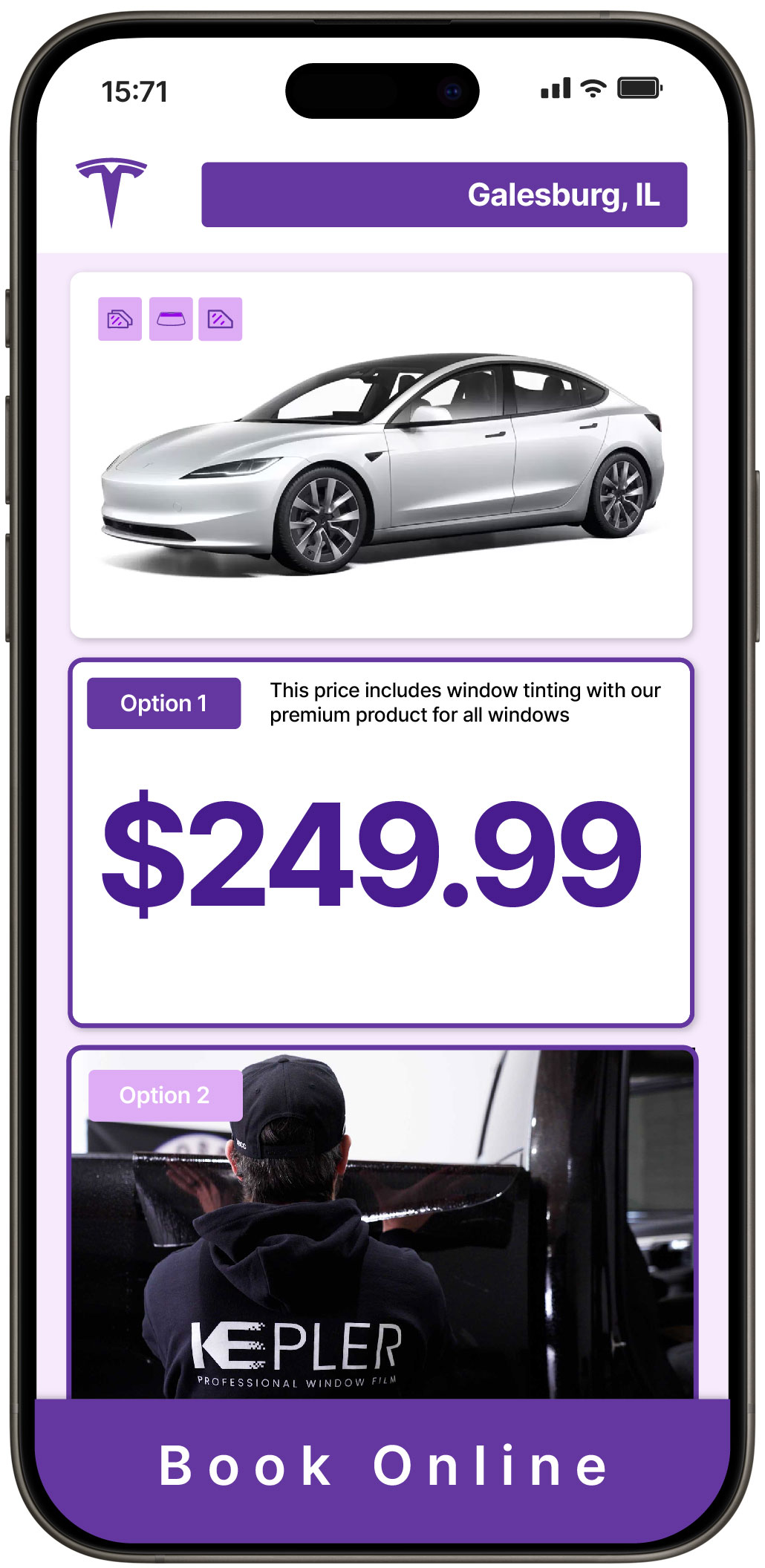 View Reasonable Tesla Window Tinting Rates in Galesburg, Illinois
