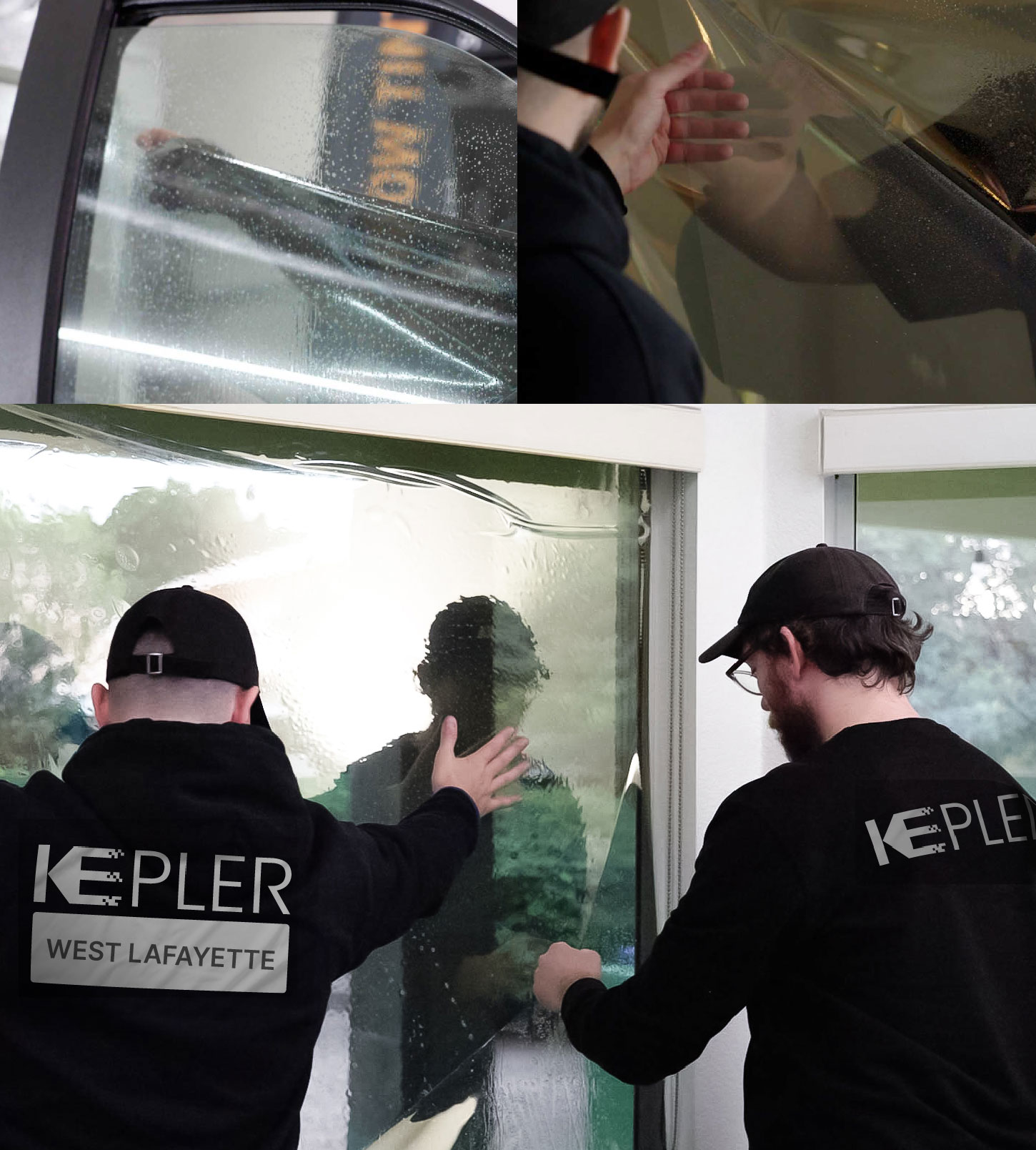 Kepler Technician Applying Ceramic Window Tint to Home in West Lafayette