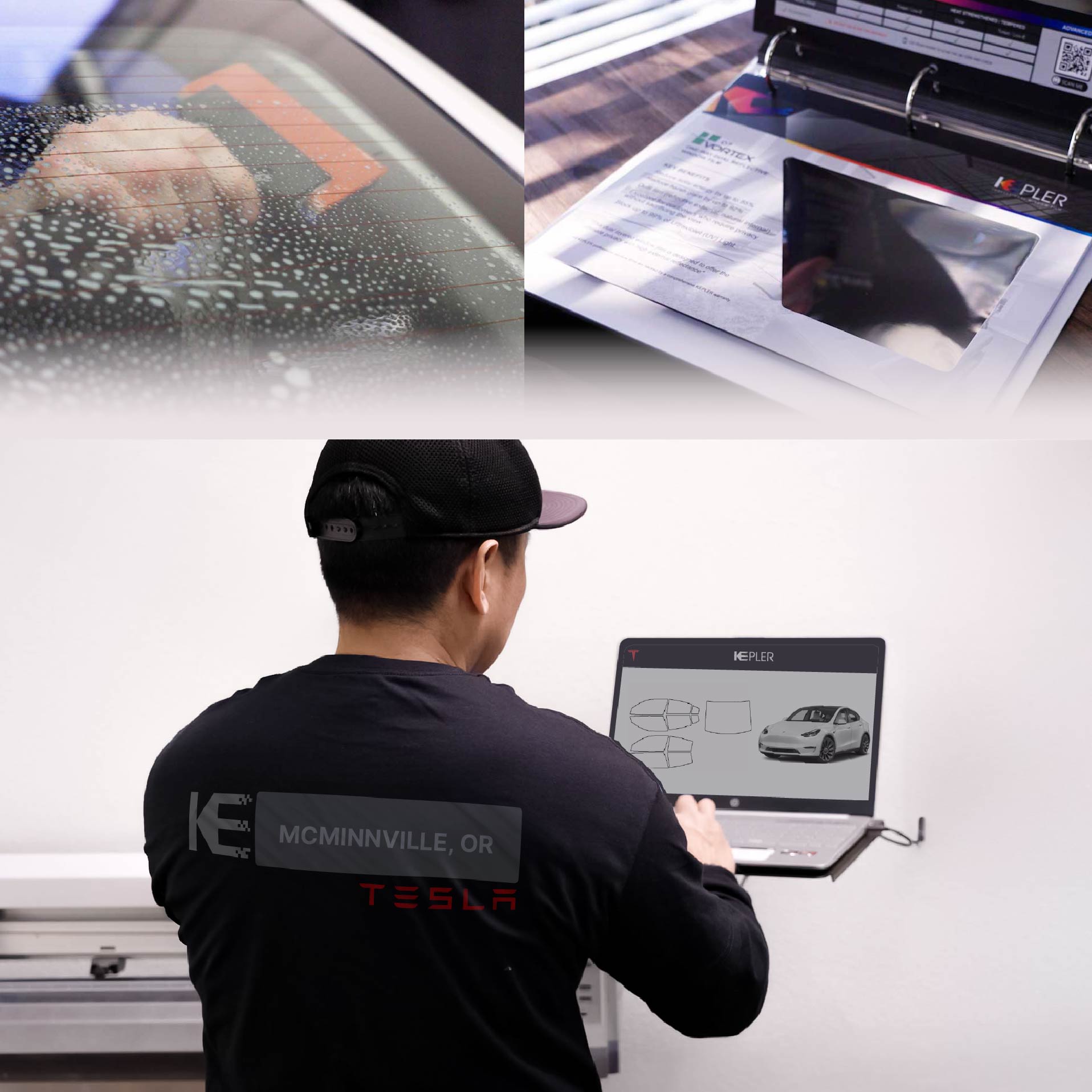 Expert Technician Installing High-tech Window Tint to Tesla in McMinnville