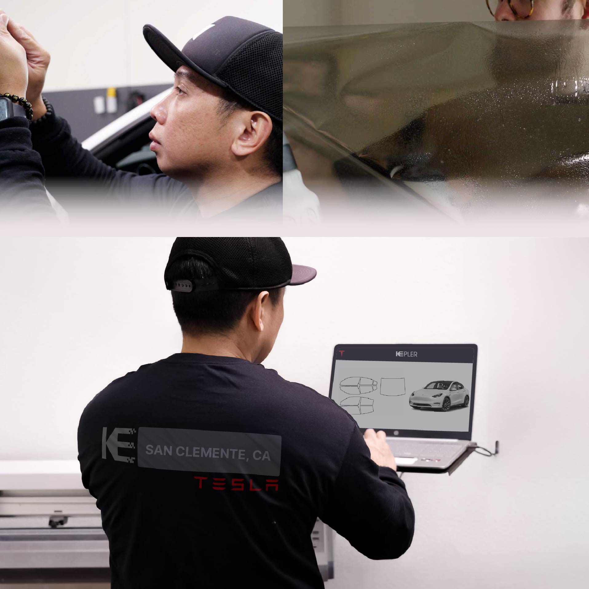 Kepler Technician Fitting High-tech Window Tint to Tesla in San Clemente