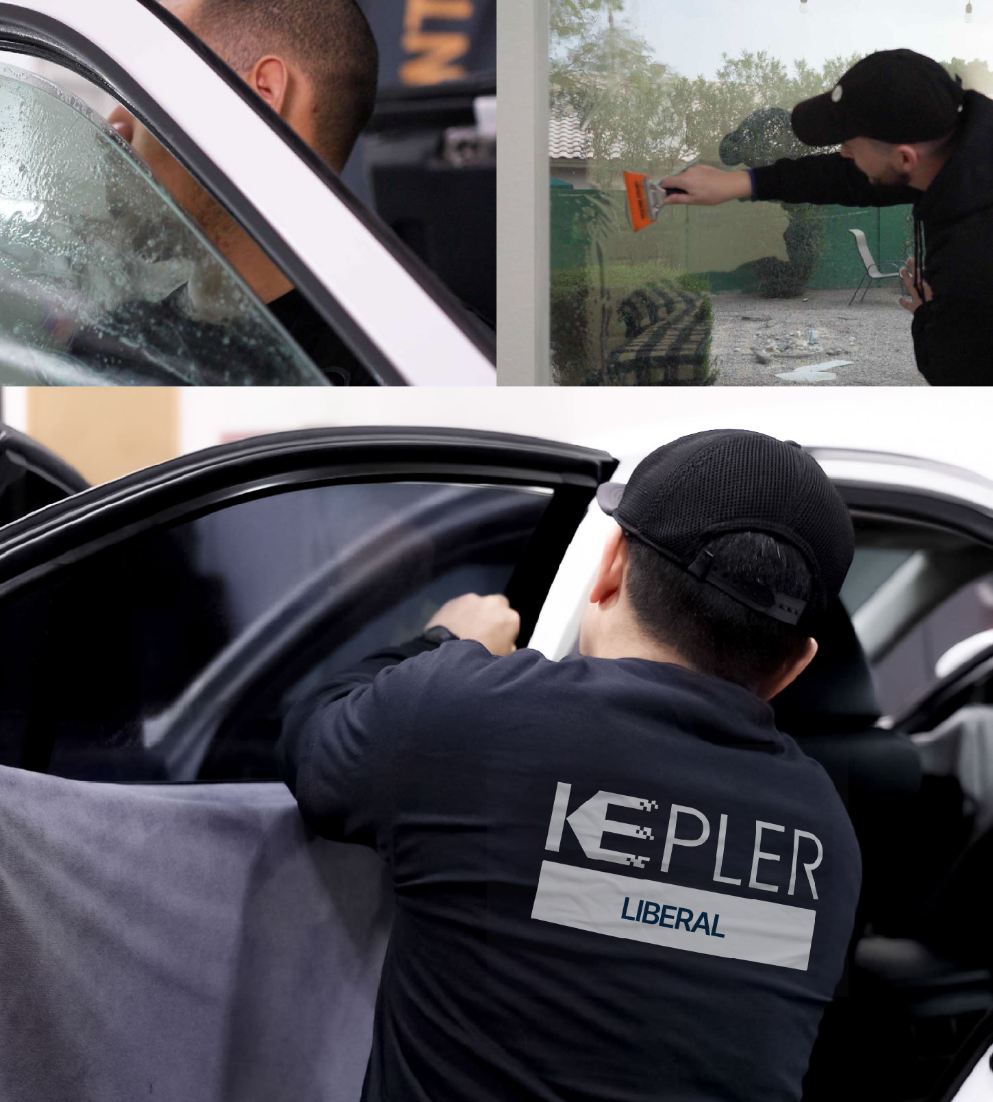 Automotive Window Tinting Expert Applying Film in Liberal, Kansas