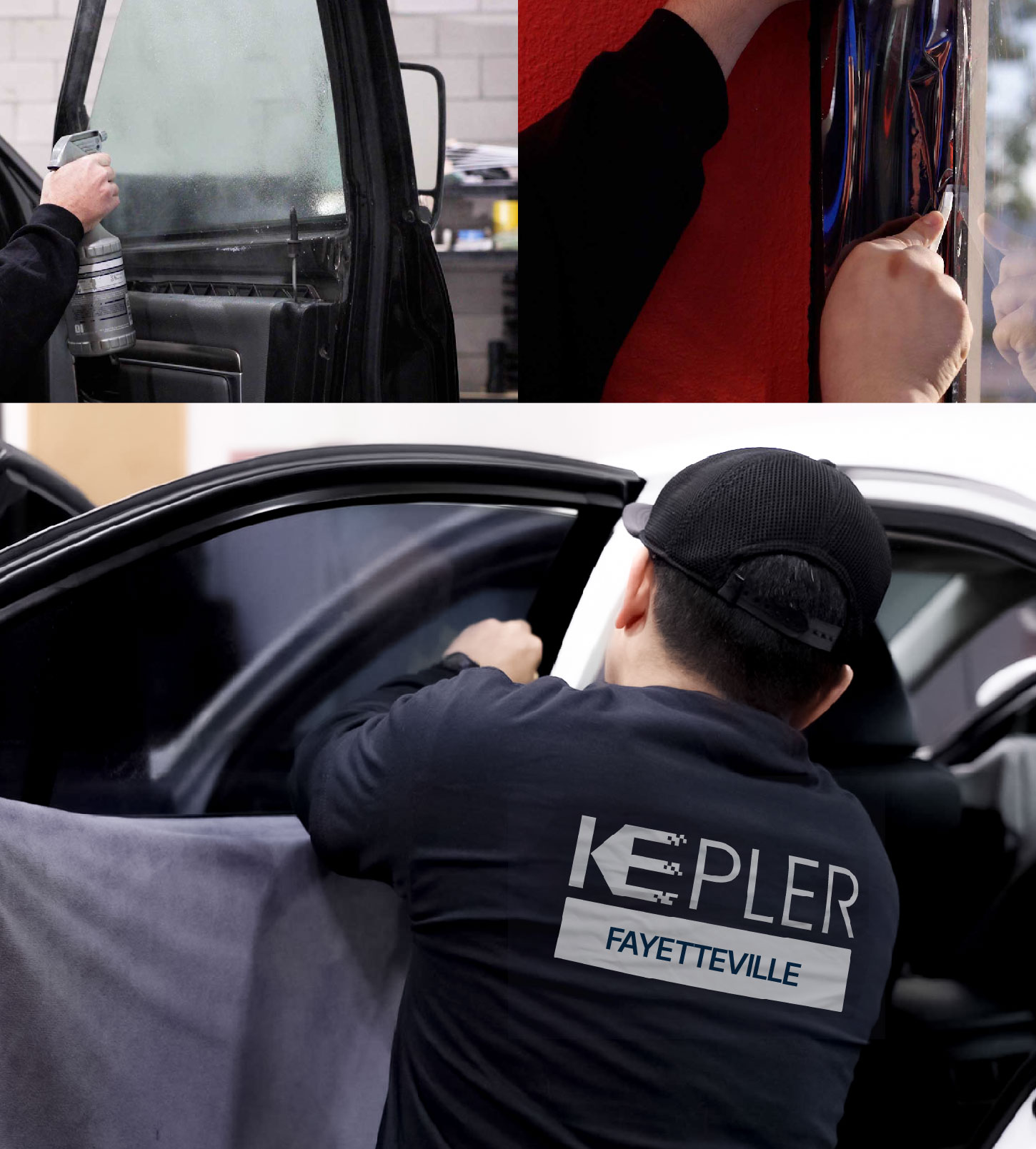 Automotive Window Tinting Expert Applying Film in Fayetteville, Georgia