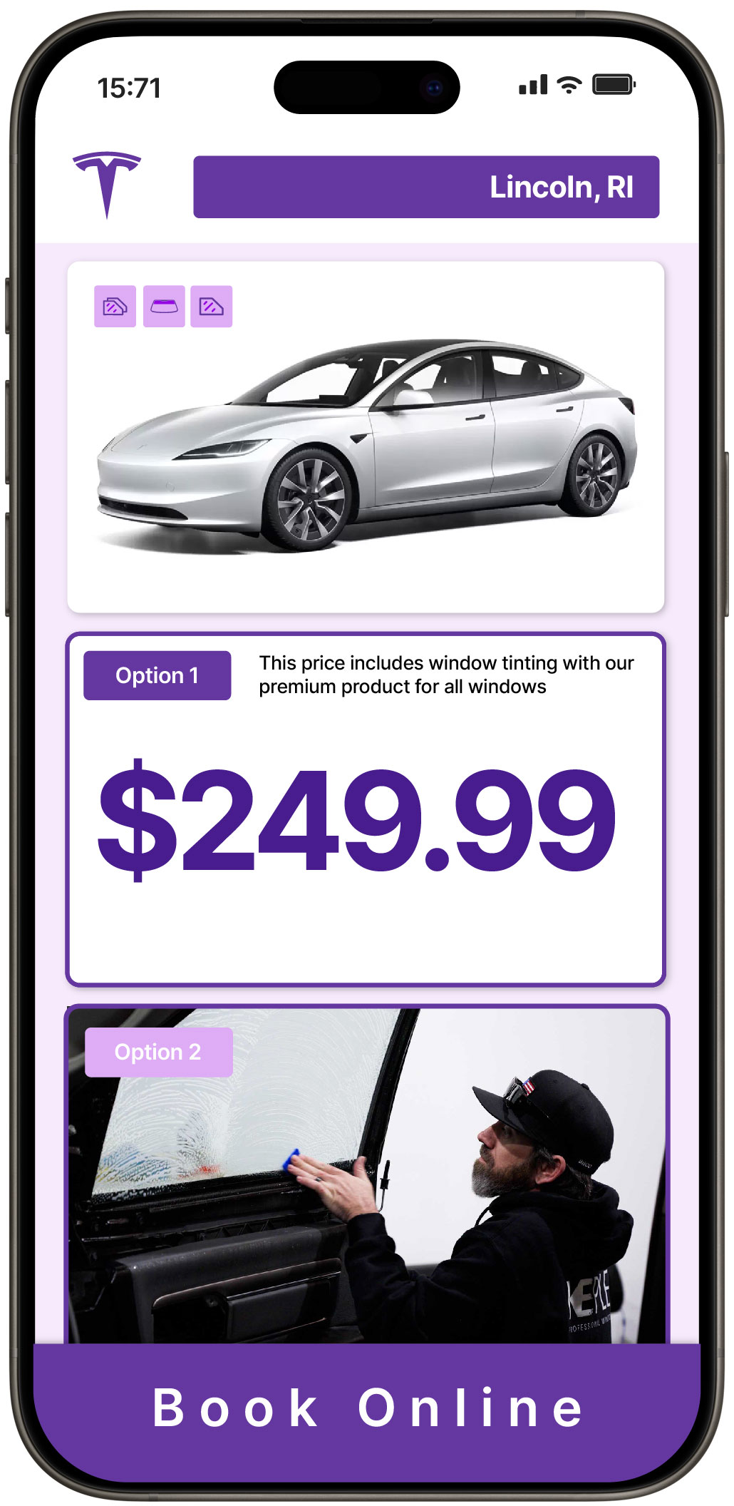 View Competitive Tesla Window Tinting Costs in Lincoln, Rhode Island