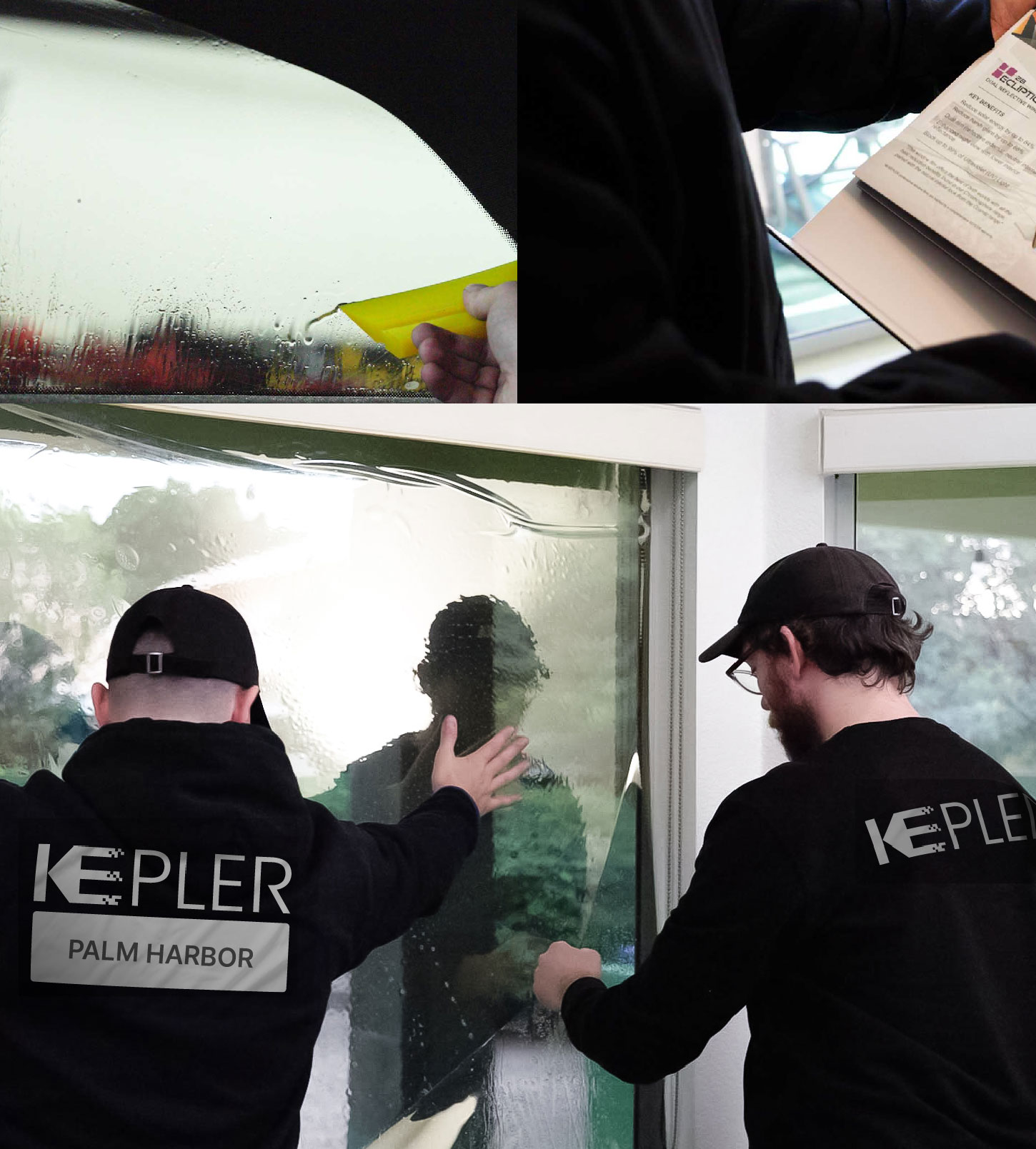 Kepler Technician Applying Ceramic Window Tint to Home in Palm Harbor