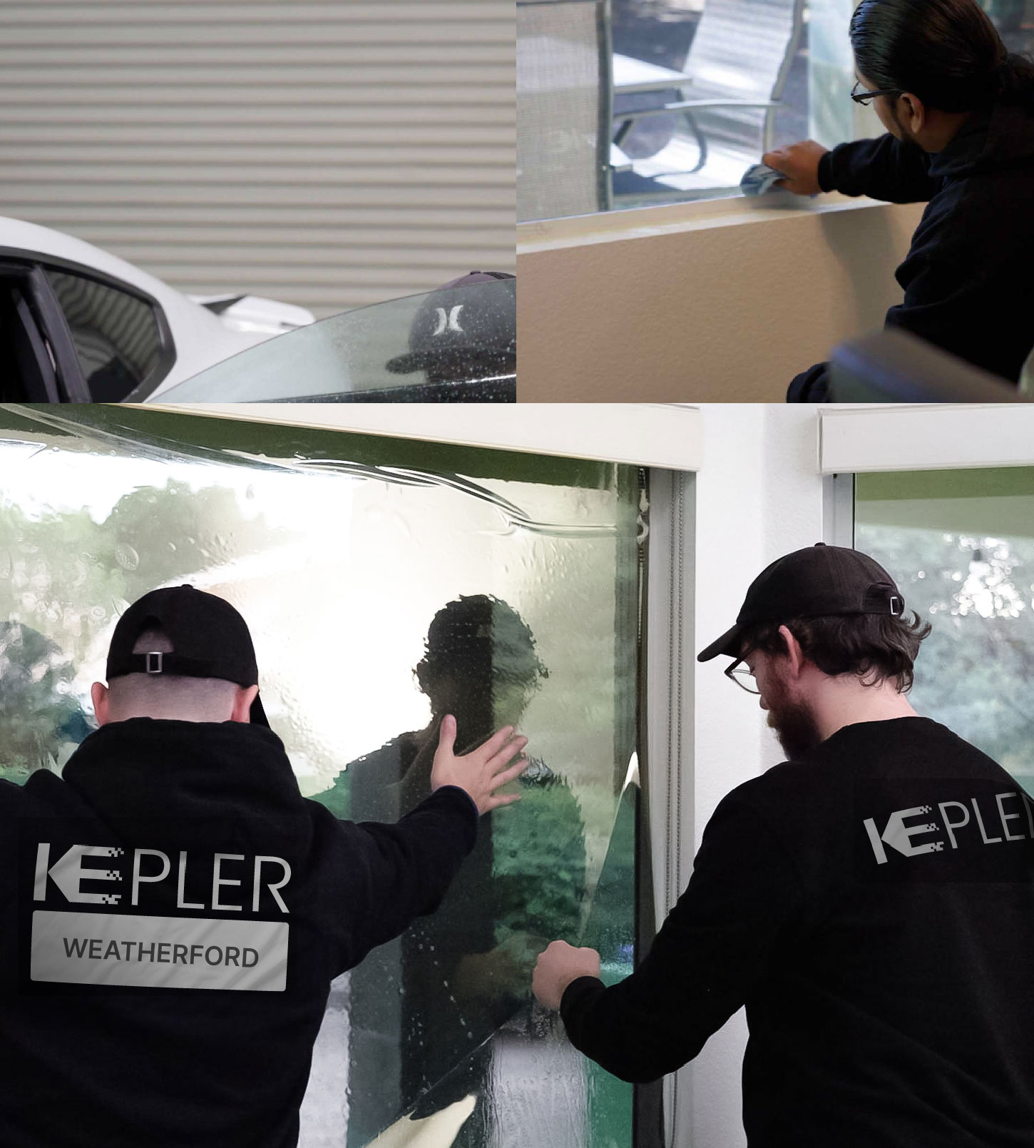 Expert Technician Applying High-tech Window Tint to Home in Weatherford
