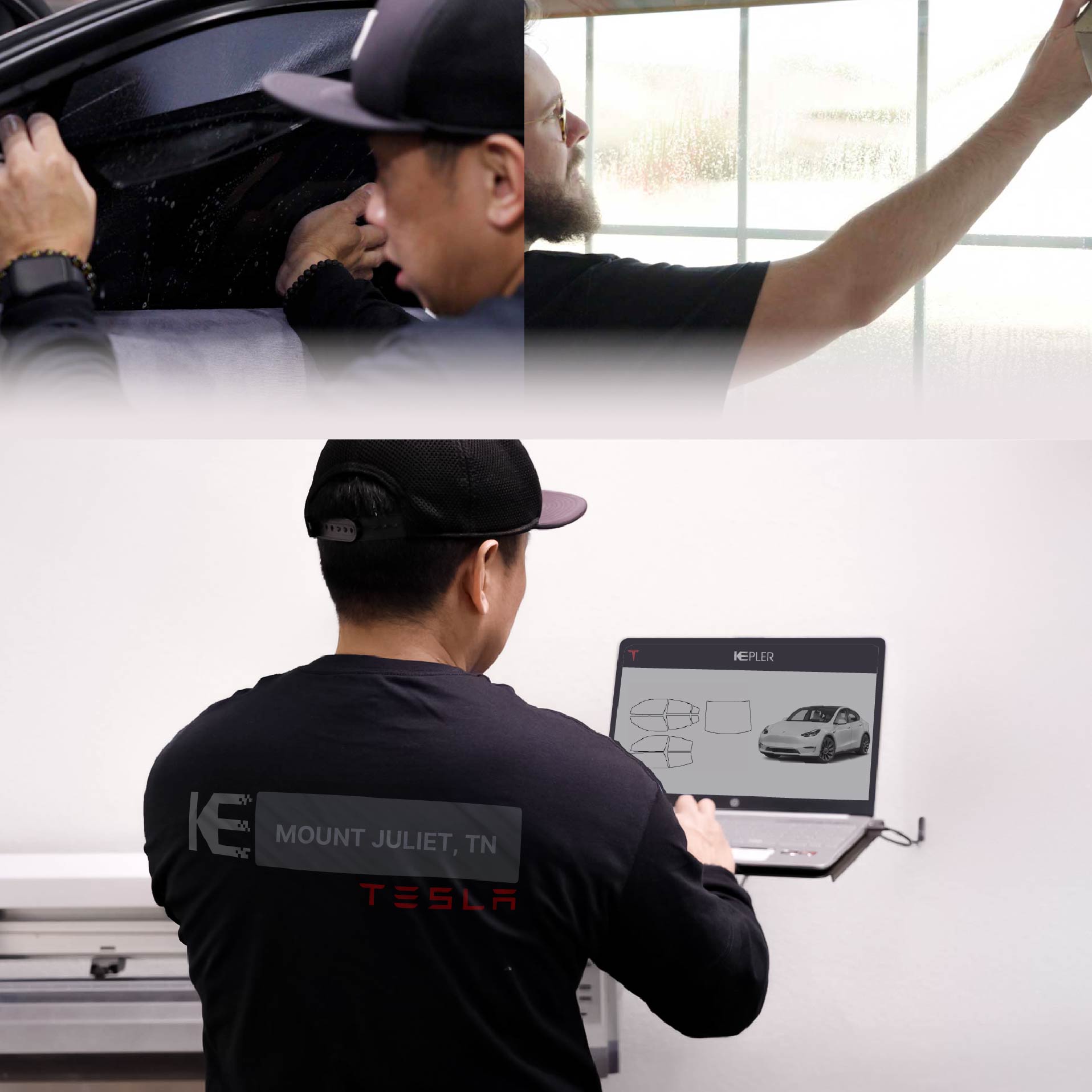 Expert Technician Applying High-tech Window Tint to Tesla in Mount Juliet