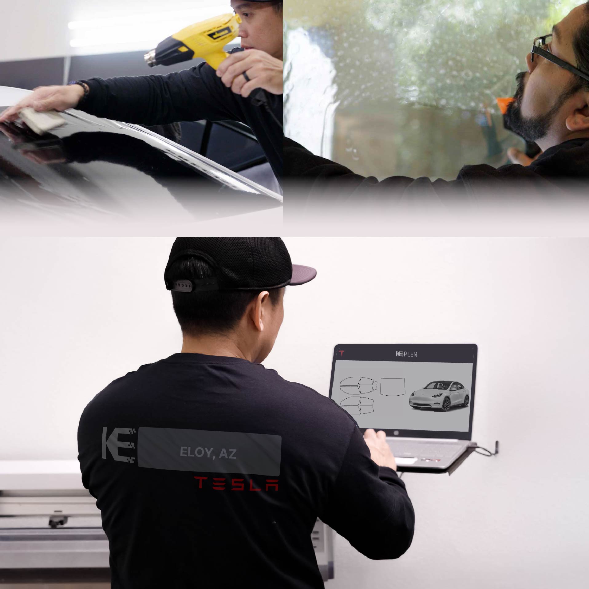 Expert Technician Applying High-tech Window Tint to Tesla in Eloy