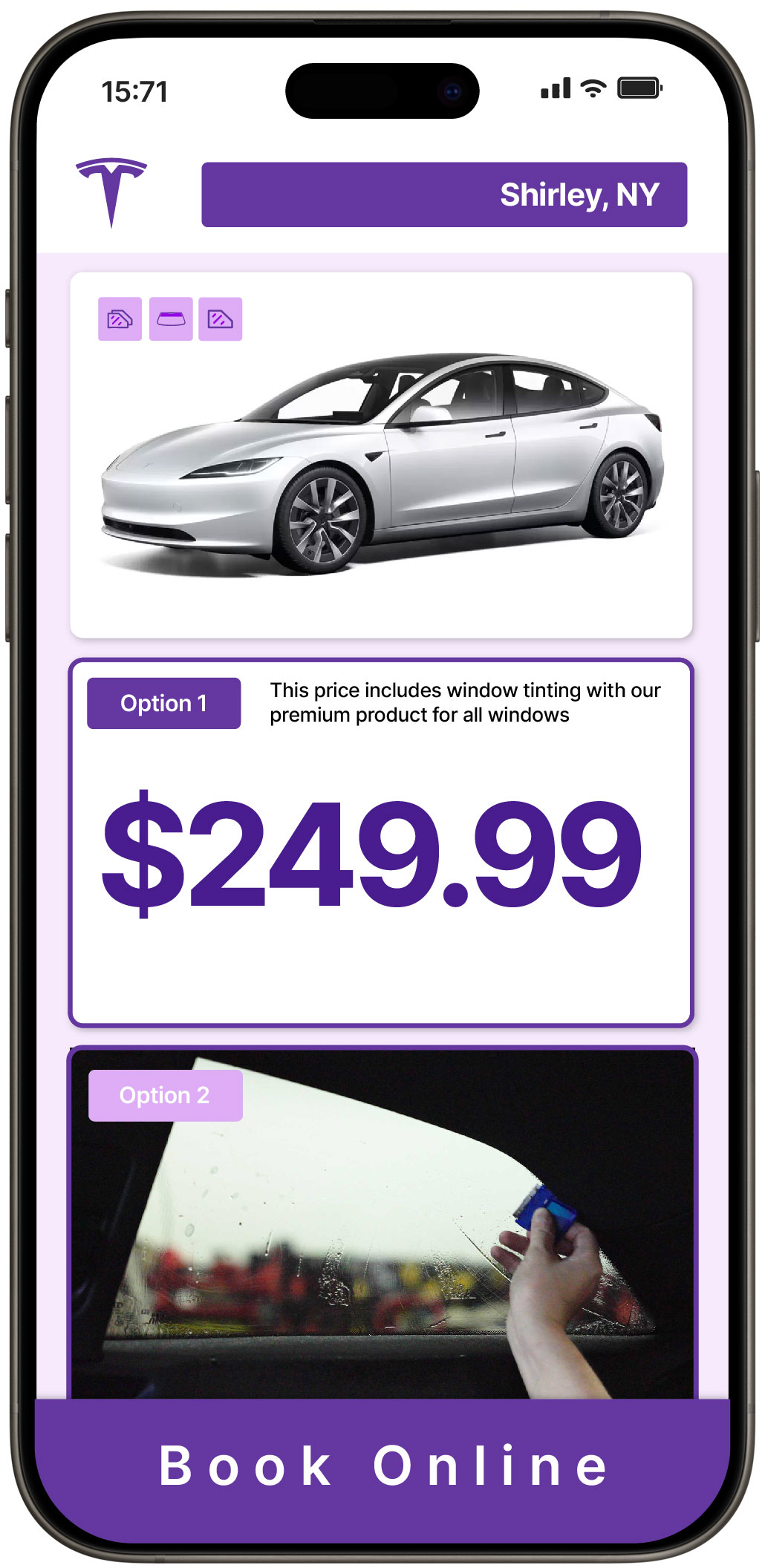 View Affordable Tesla Window Tinting Rates in Shirley, New York