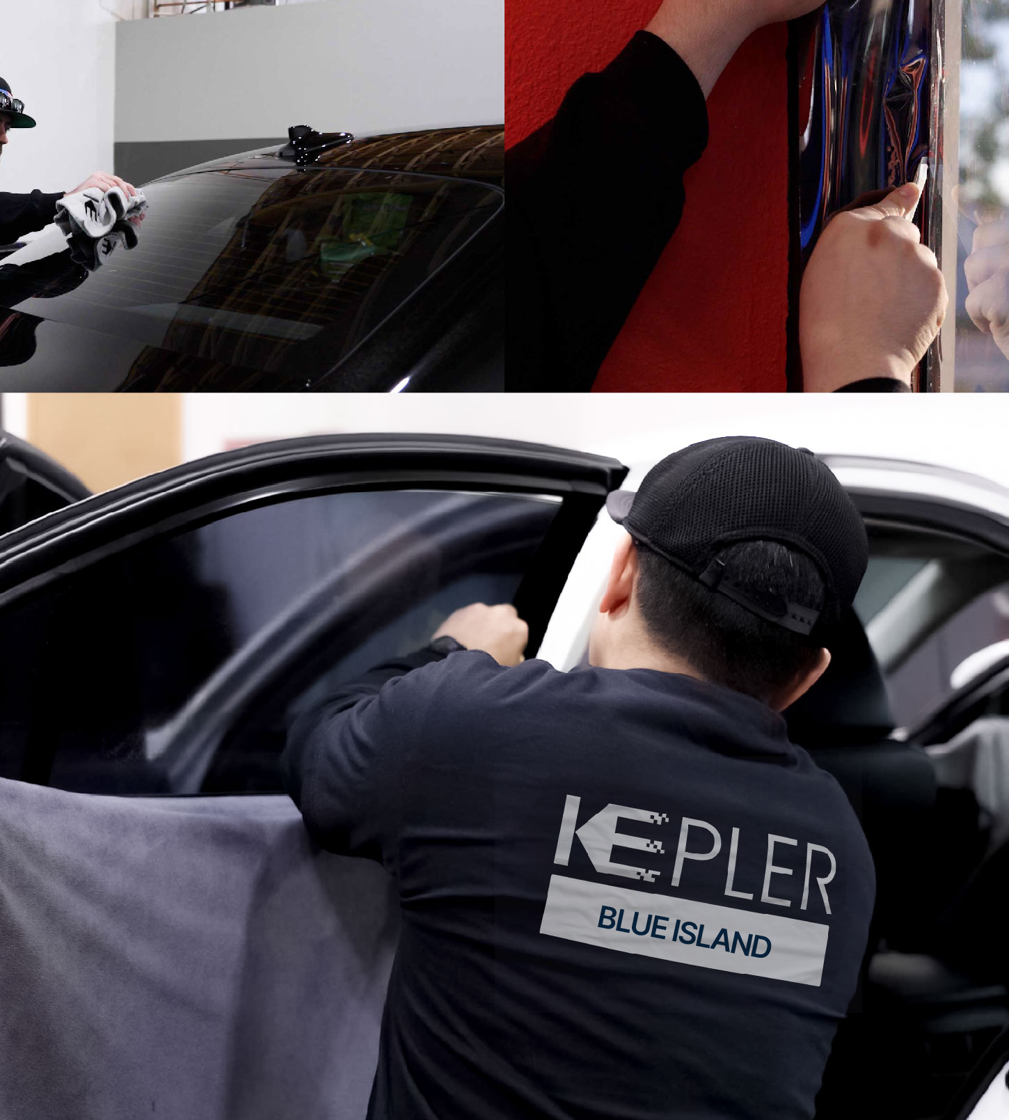 Automotive Window Tinting Expert Applying Film in Blue Island, Illinois