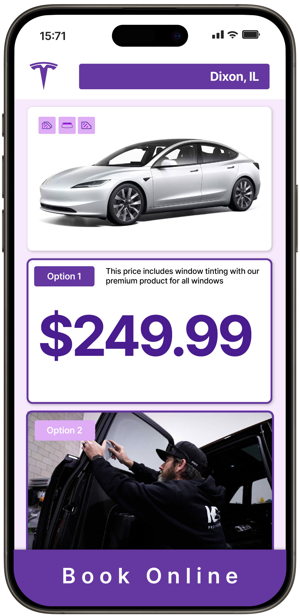 View Competitive Tesla Window Tinting Rates in Dixon, Illinois