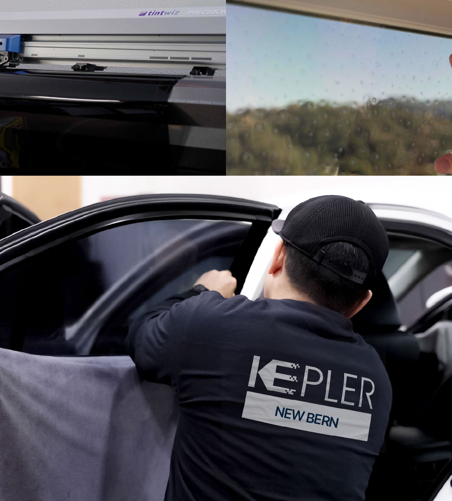 Automotive Window Tinting Expert Applying Film in New Bern, North Carolina