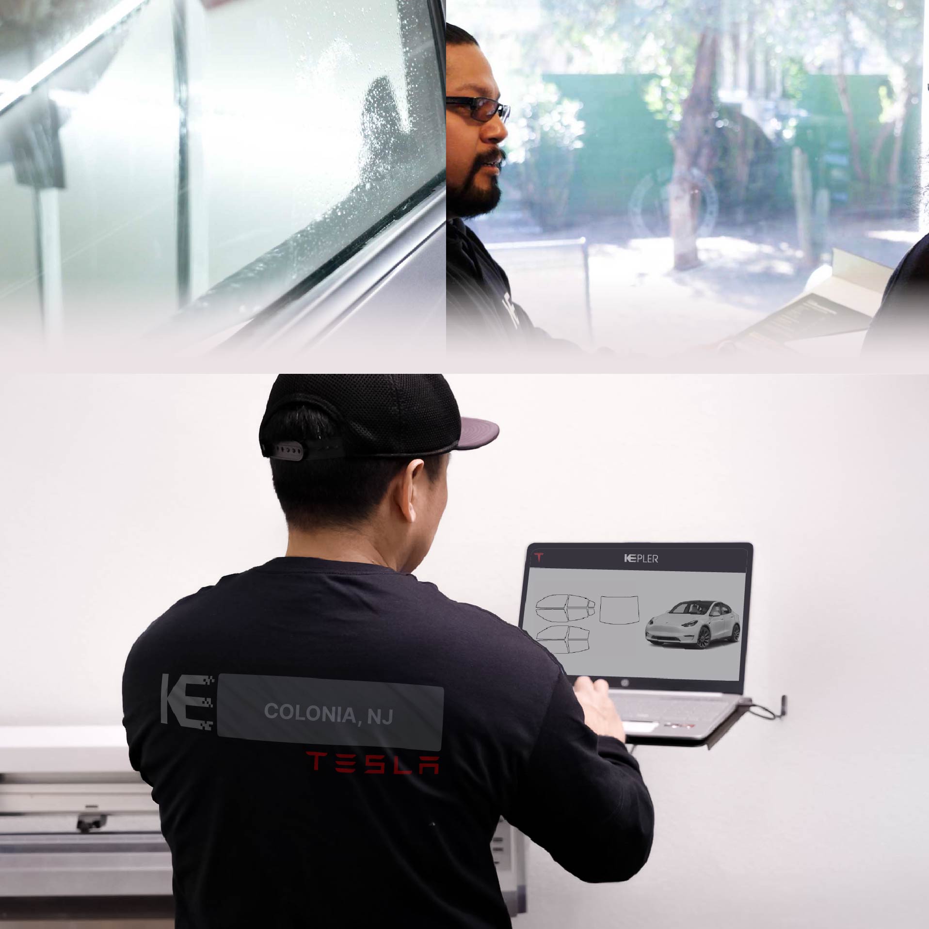 Kepler Technician Installing High-tech Window Tint to Tesla in Colonia