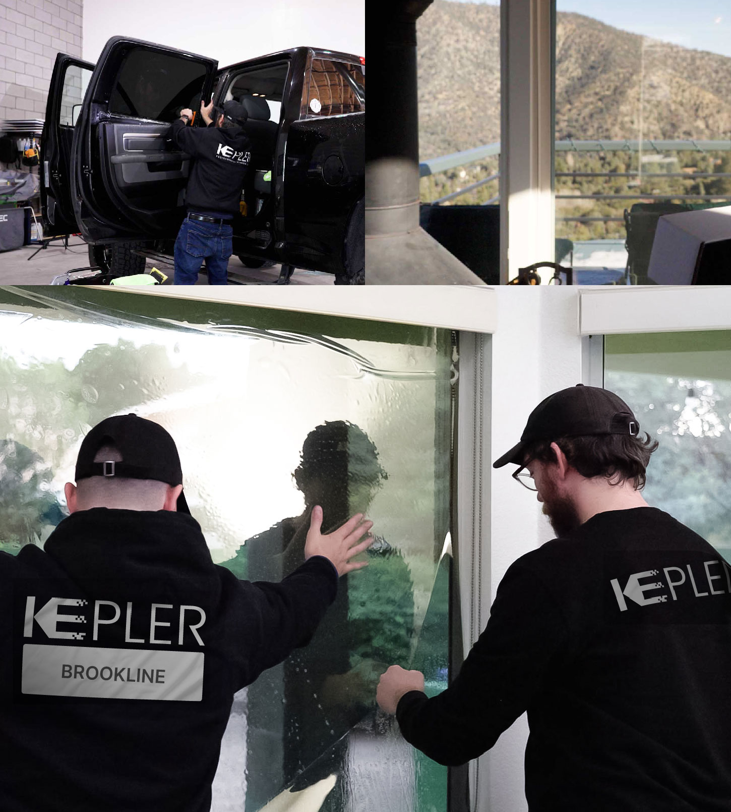 Kepler Technician Installing High-tech Window Tint to Home in Brookline