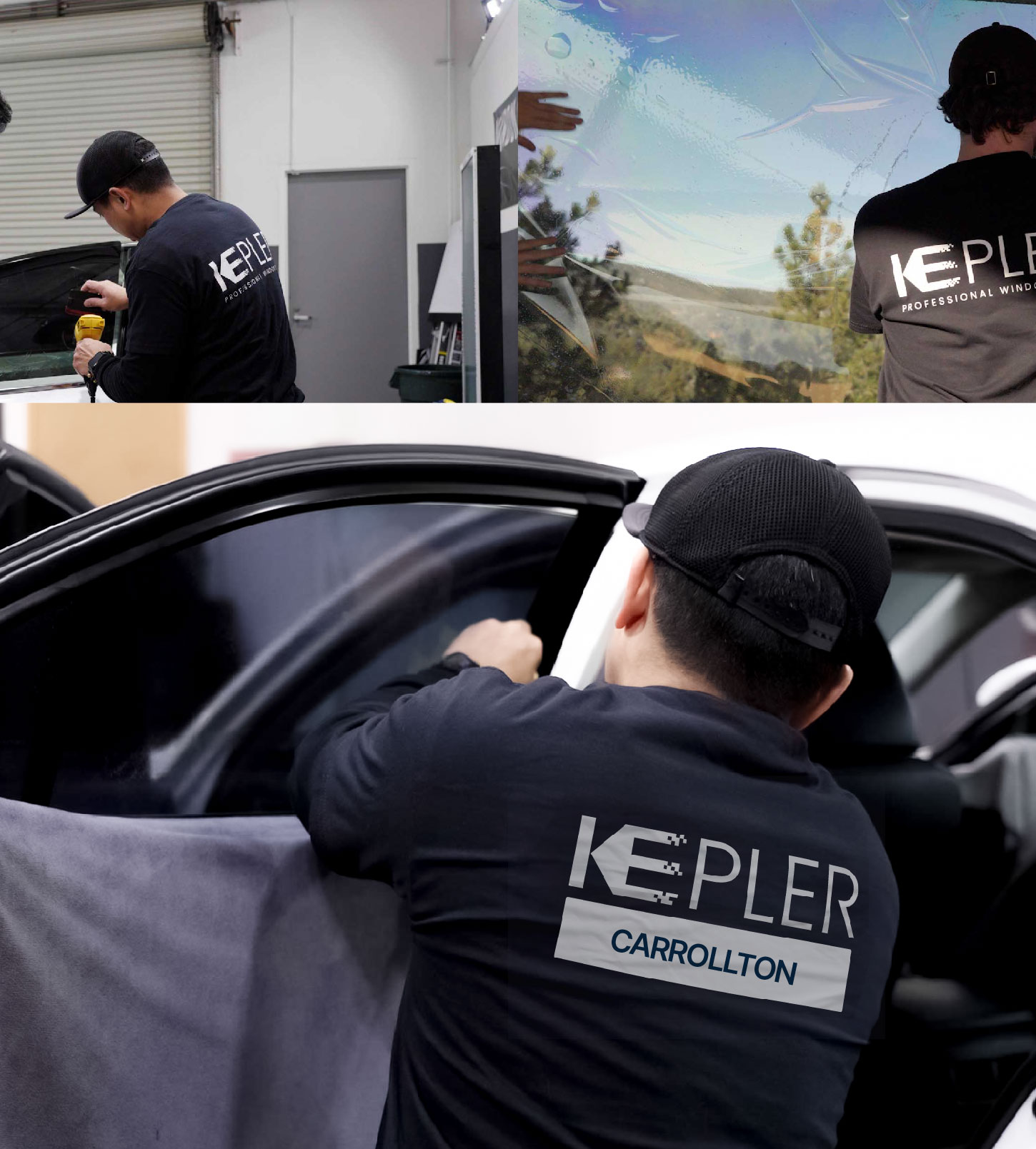 Automotive Window Tinting Expert Applying Film in Carrollton, Texas