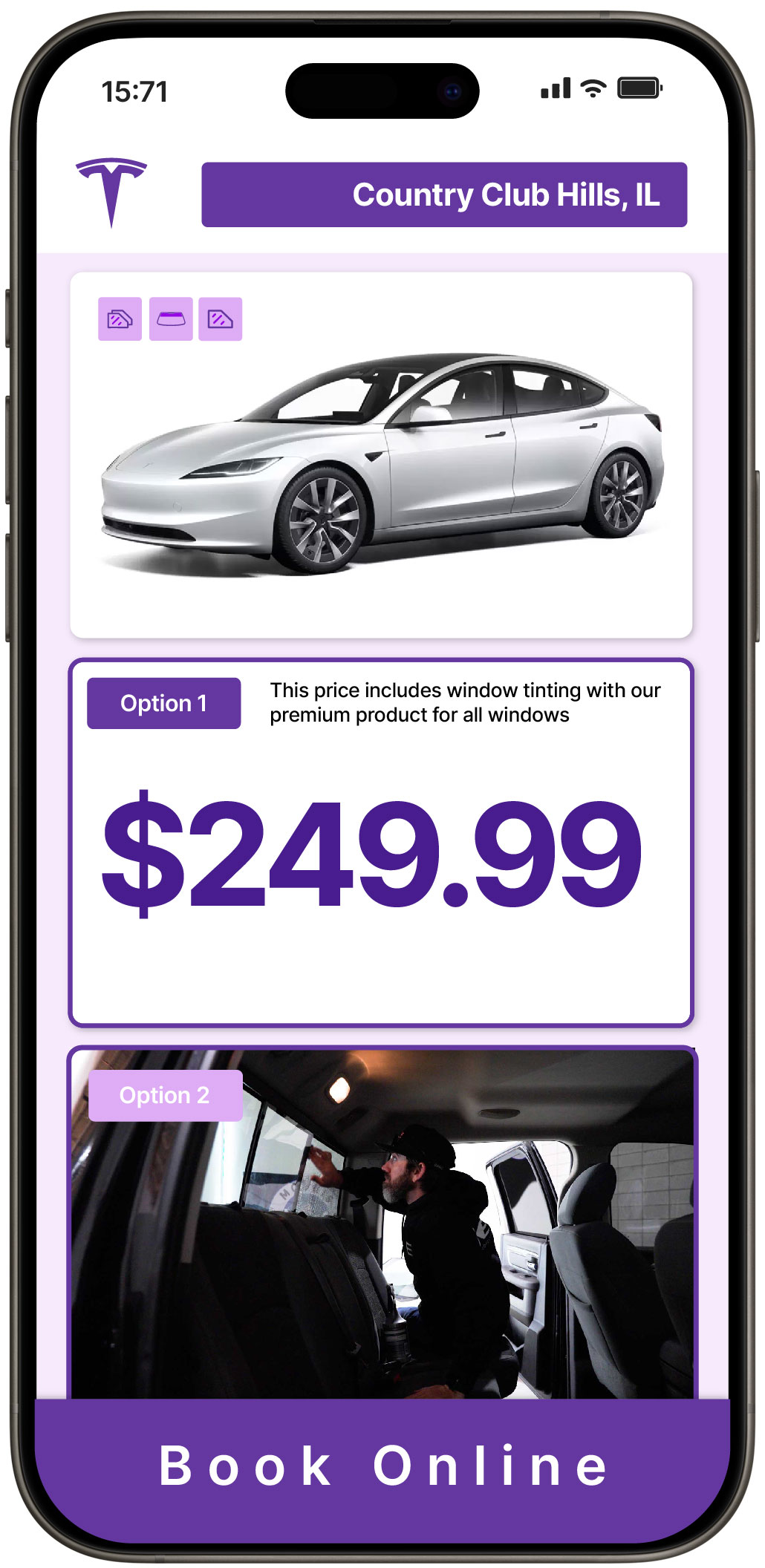 View Affordable Tesla Window Tinting Costs in Country Club Hills, Illinois