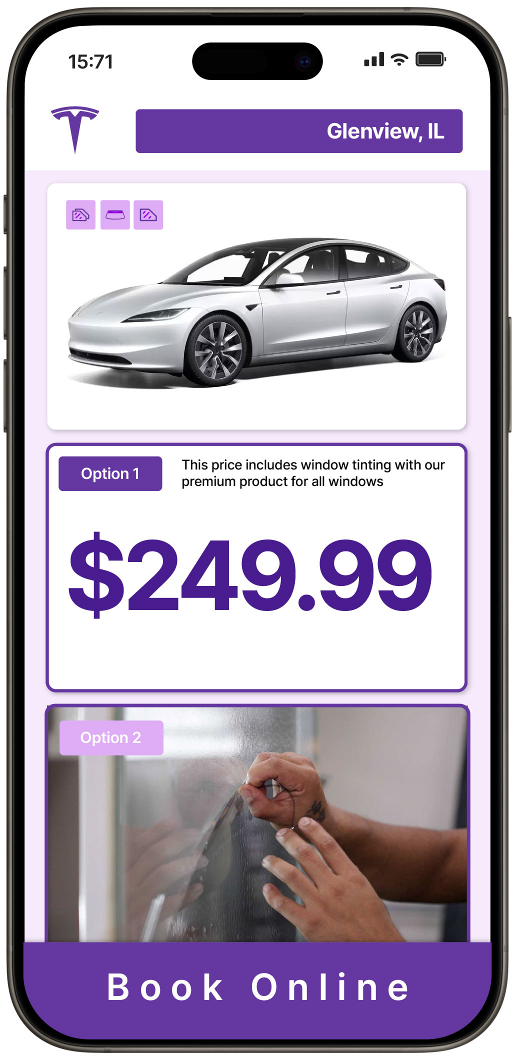 View Affordable Tesla Window Tinting Prices in Glenview, Illinois