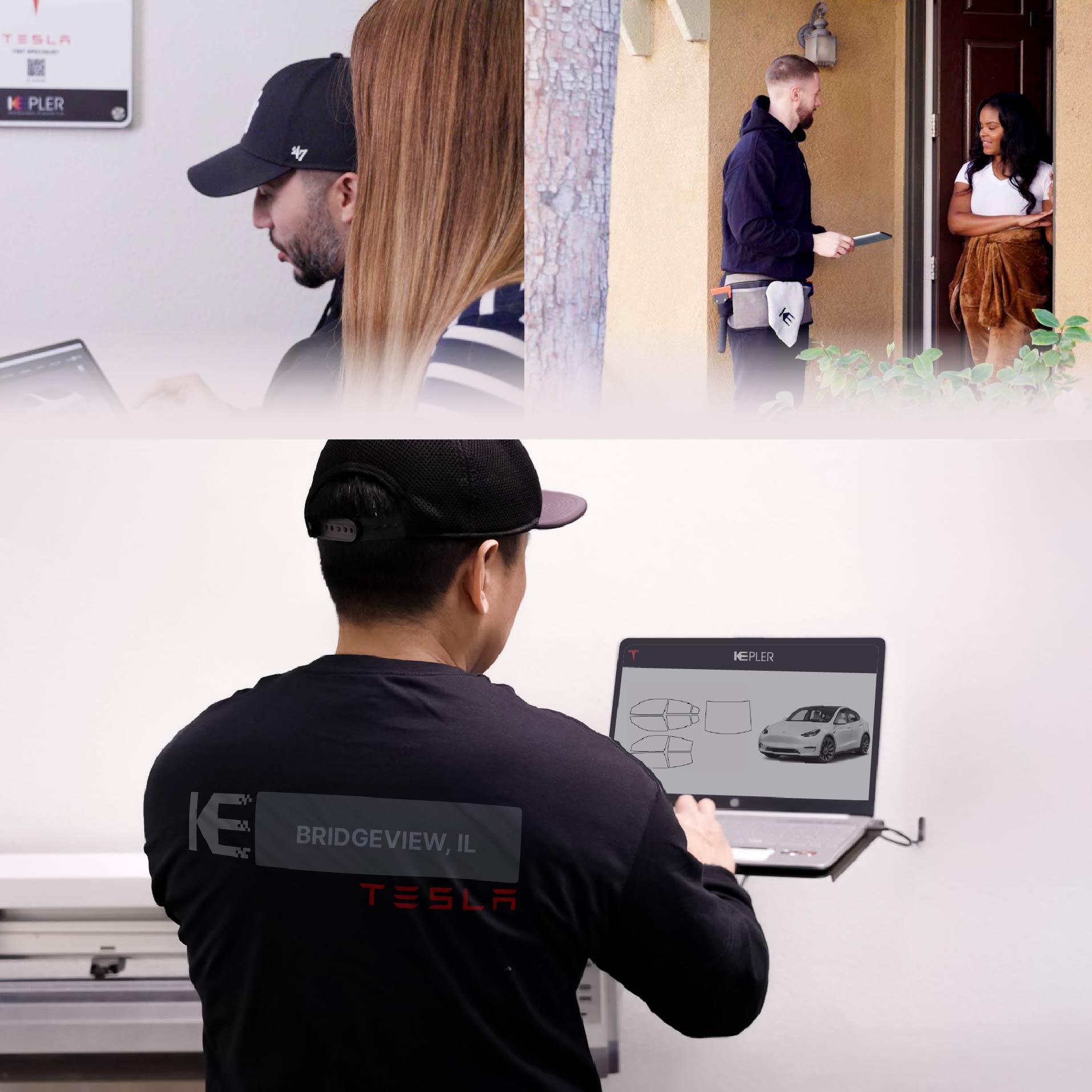 Kepler Technician Installing High-tech Window Tint to Tesla in Bridgeview