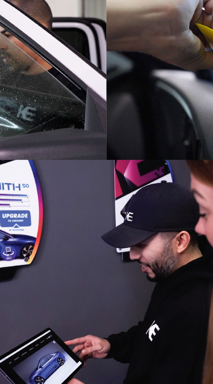 Kepler Dealer Showing Car Window Film Options to Customer in Seguin, Texas
