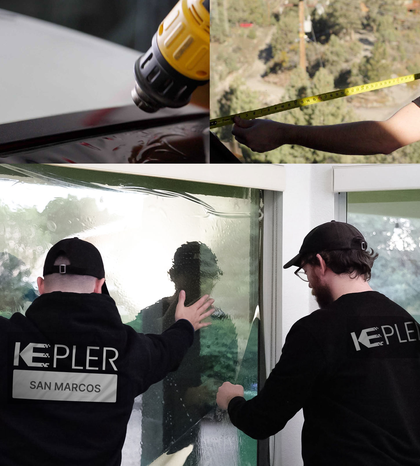 Expert Technician Fitting High-tech Window Tint to Home in San Marcos