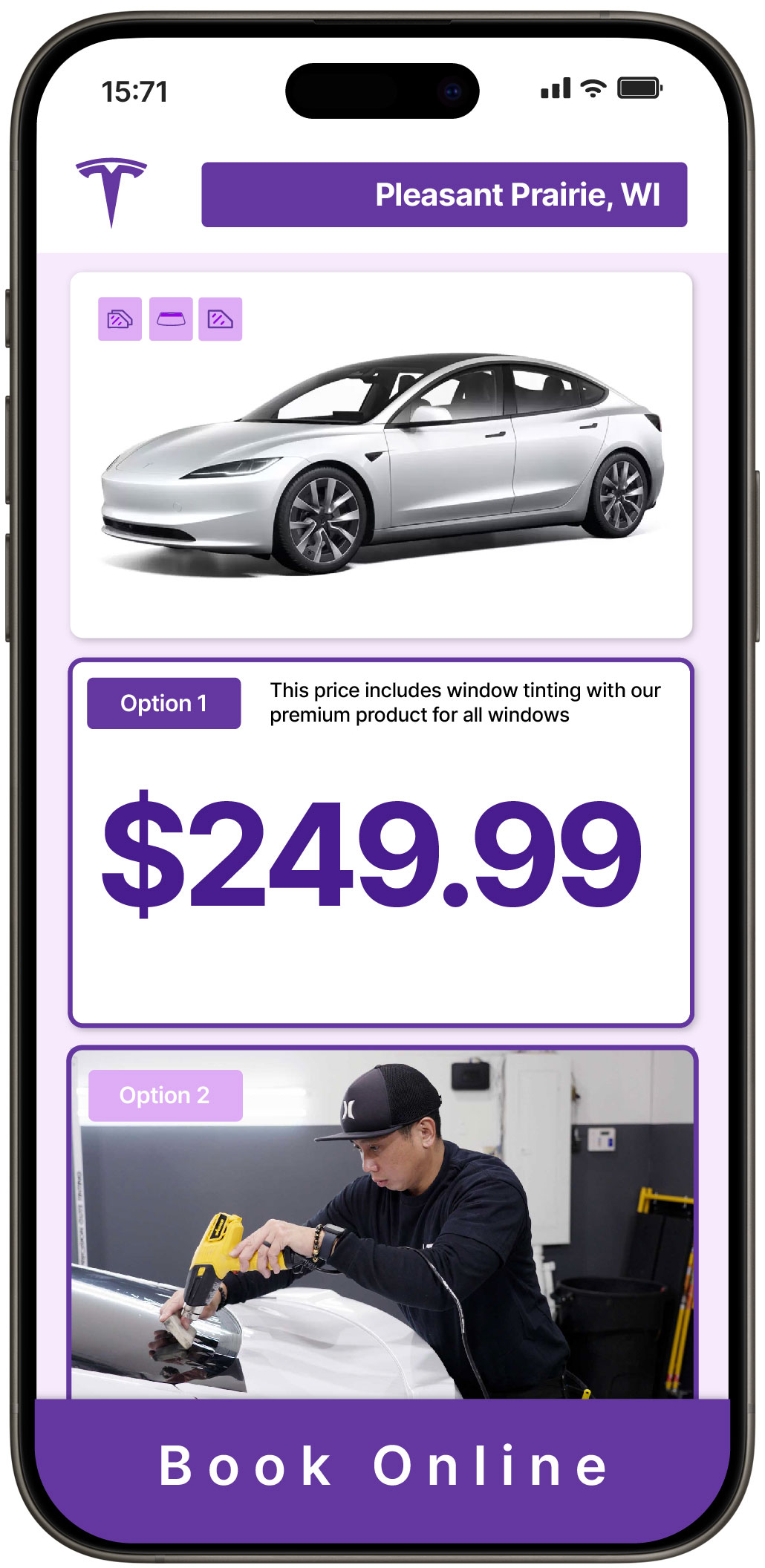 View Competitive Tesla Window Tinting Prices in Pleasant Prairie, Wisconsin