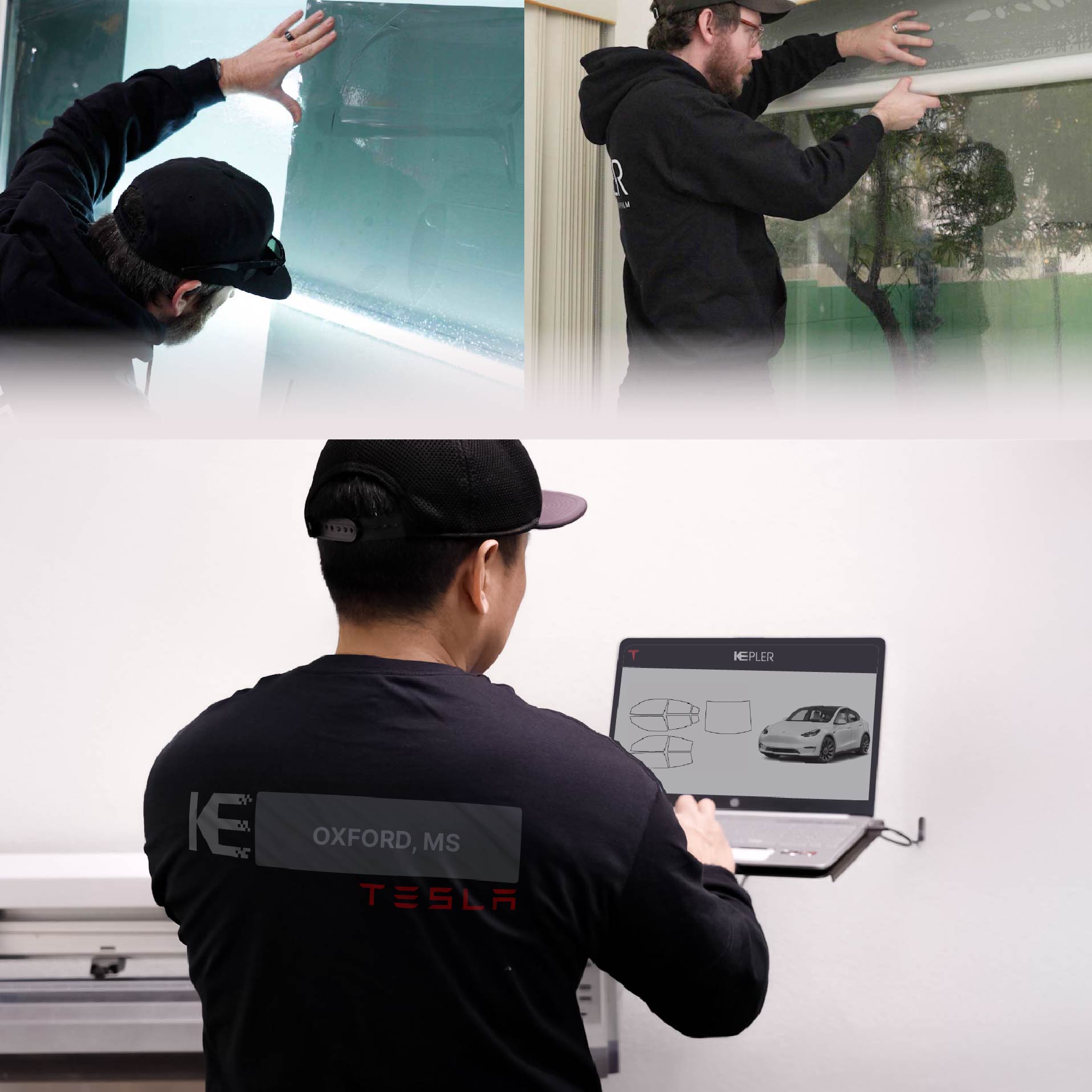 Expert Technician Fitting Ceramic Window Tint to Tesla in Oxford