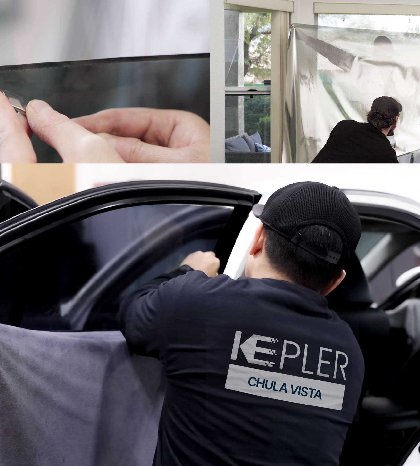 Automotive Window Tinting Expert Applying Film in Chula Vista, California
