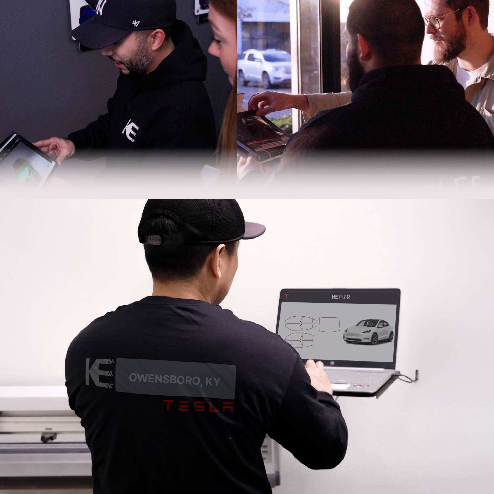 Expert Technician Applying High-tech Window Tint to Tesla in Owensboro