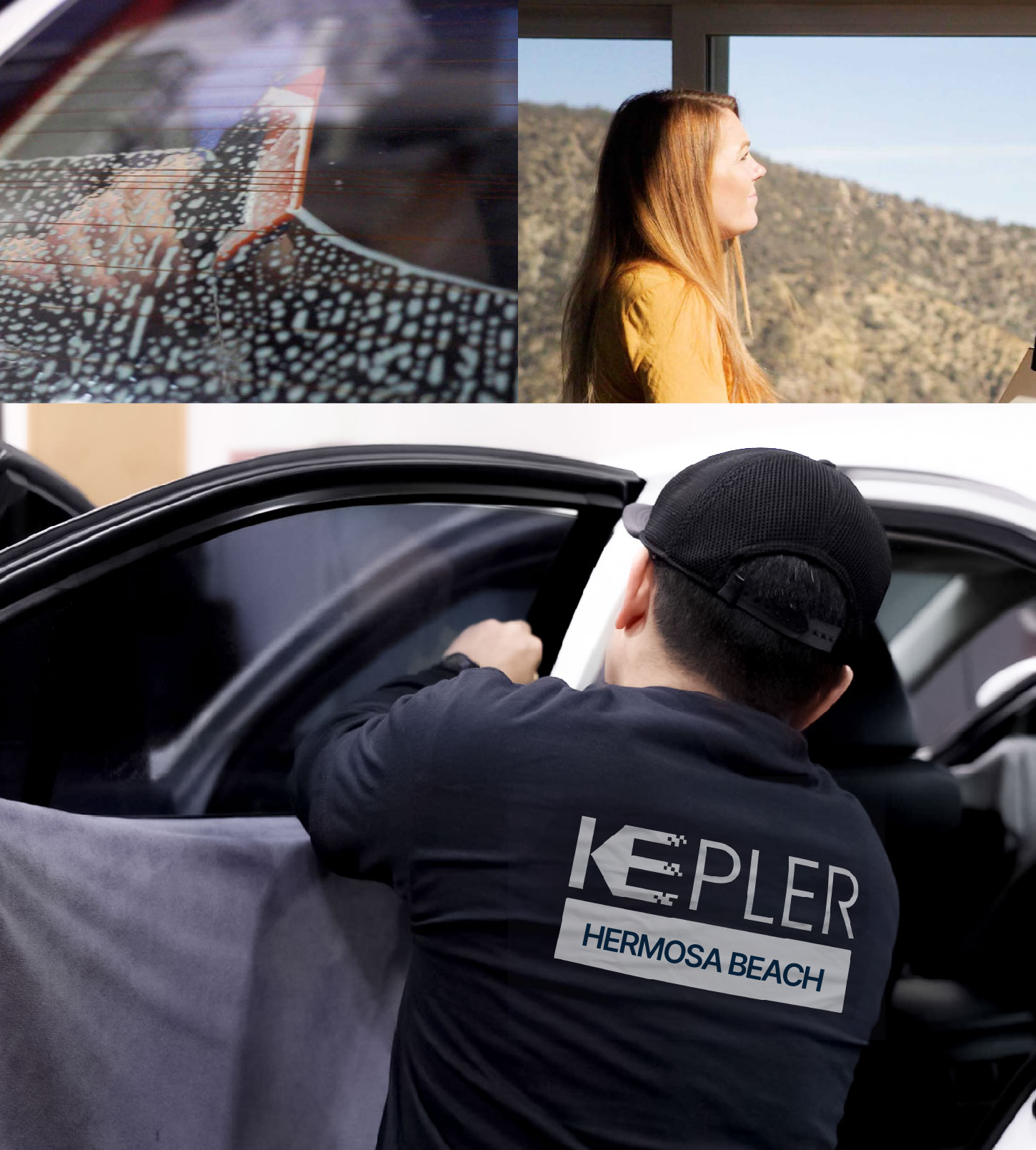 Automotive Window Tinting Expert Applying Film in Hermosa Beach, California