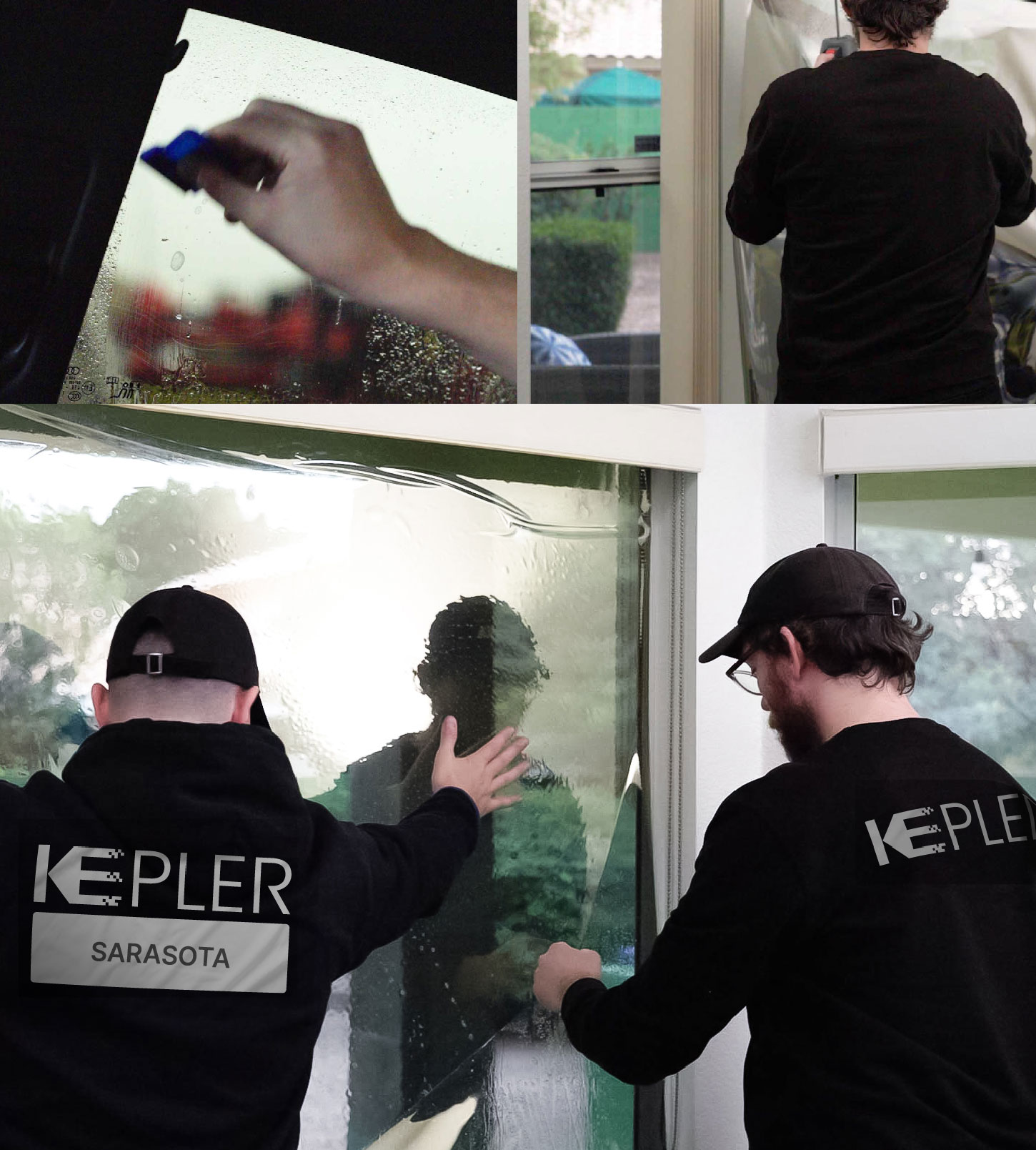 Expert Technician Applying Advanced Window Tint to Home in Sarasota