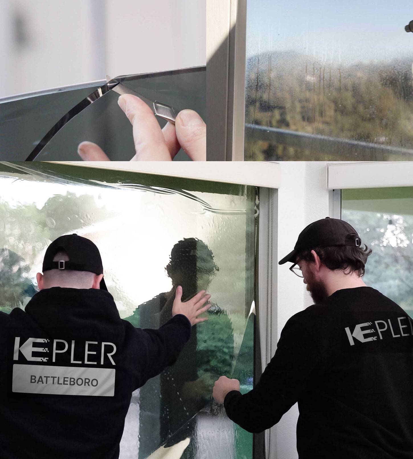 Kepler Technician Fitting High-tech Window Tint to Home in Battleboro