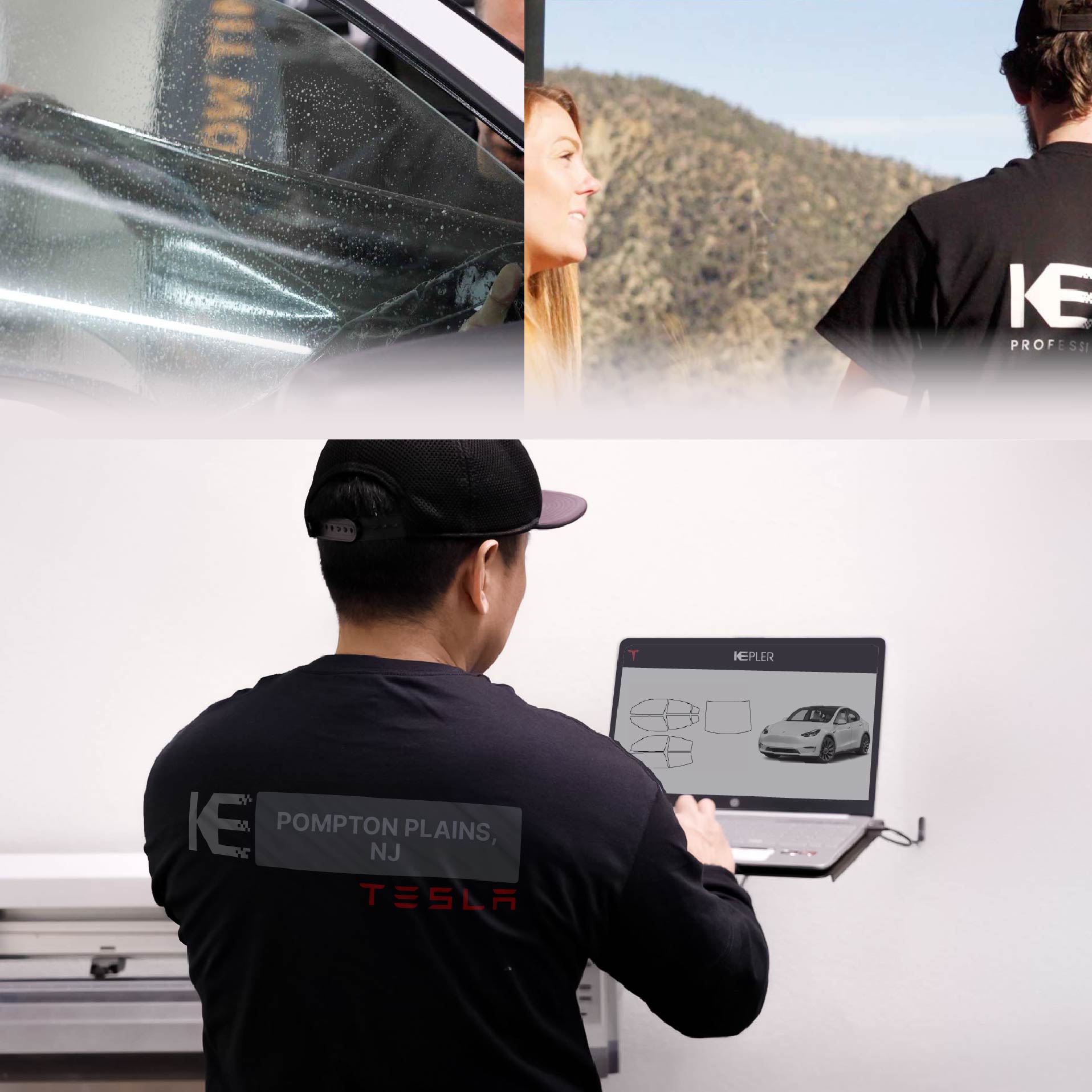 Kepler Technician Applying Advanced Window Tint to Tesla in Pompton Plains