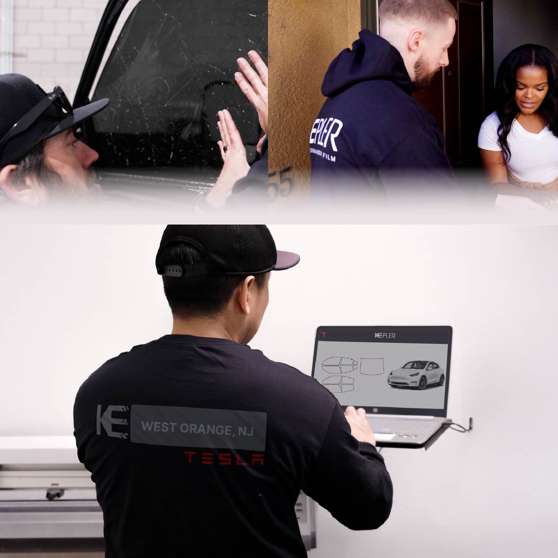 Kepler Technician Applying Advanced Window Tint to Tesla in West Orange
