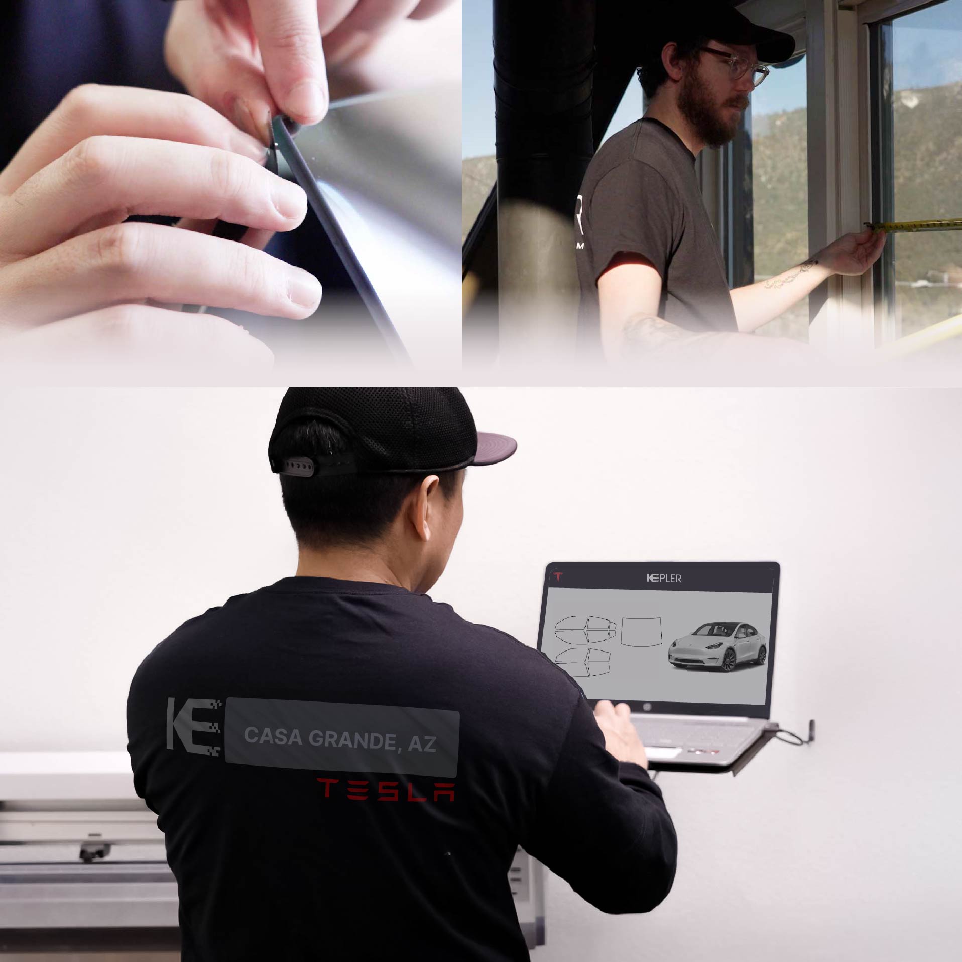 Kepler Technician Applying Ceramic Window Tint to Tesla in Casa Grande