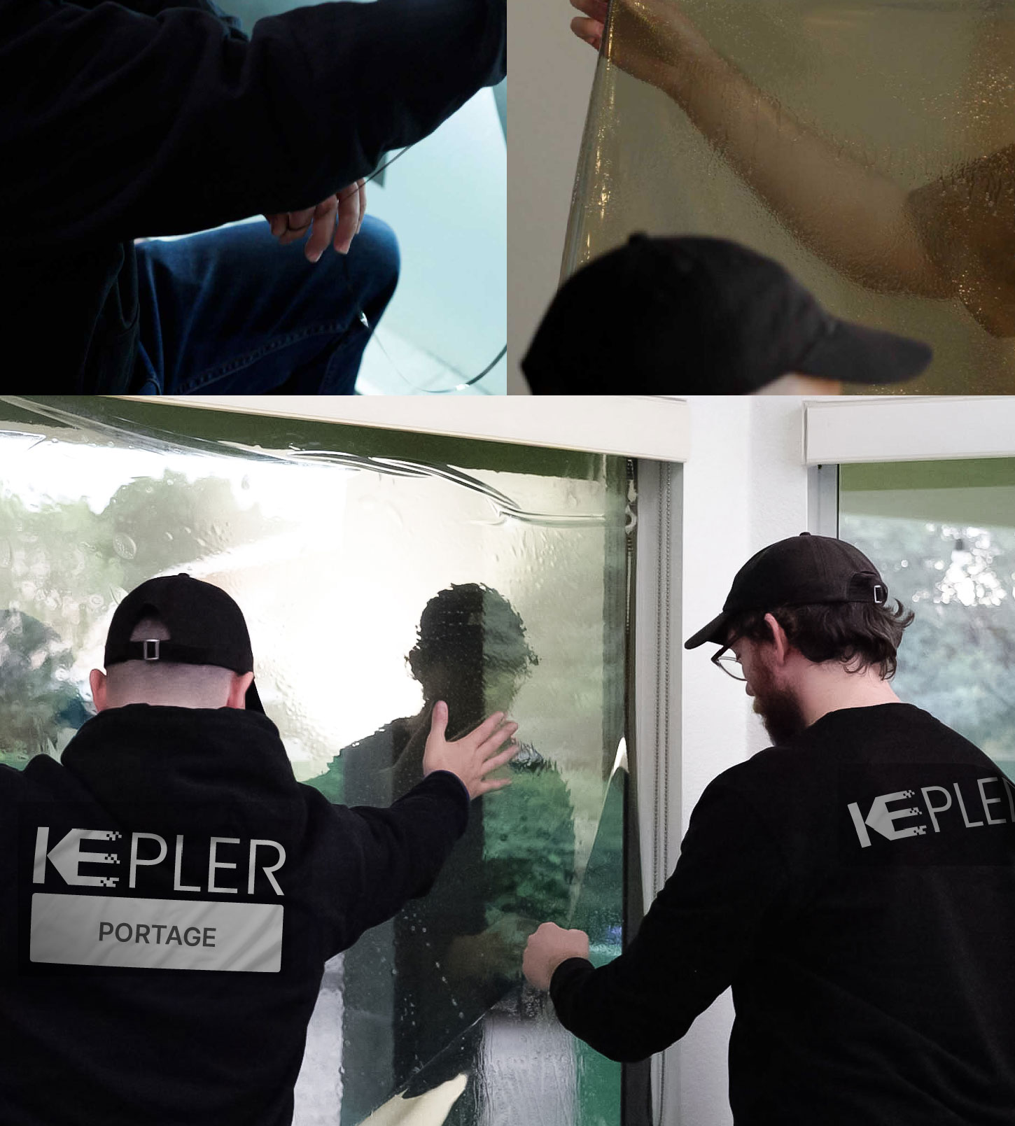 Expert Technician Fitting Advanced Window Tint to Home in Portage