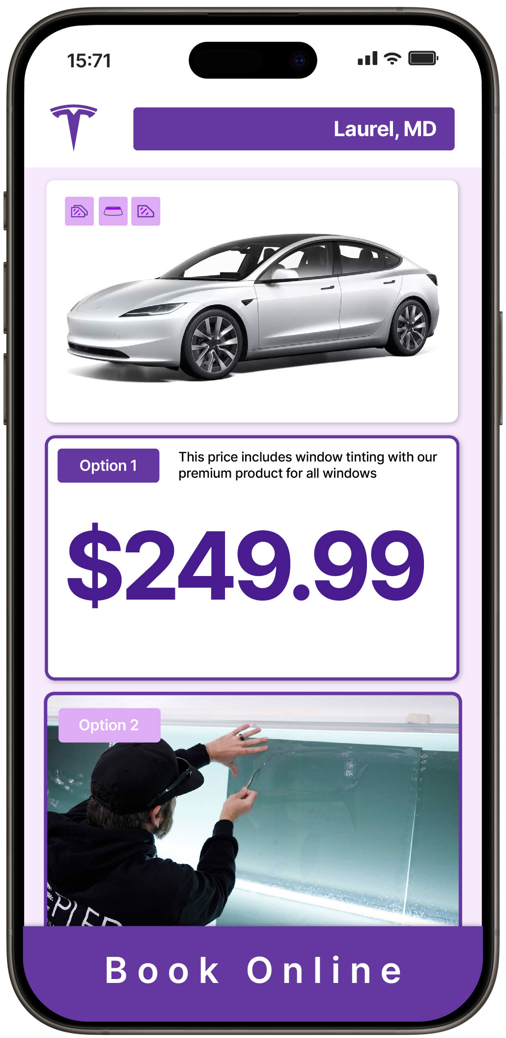 View Competitive Tesla Window Tinting Rates in Laurel, Maryland