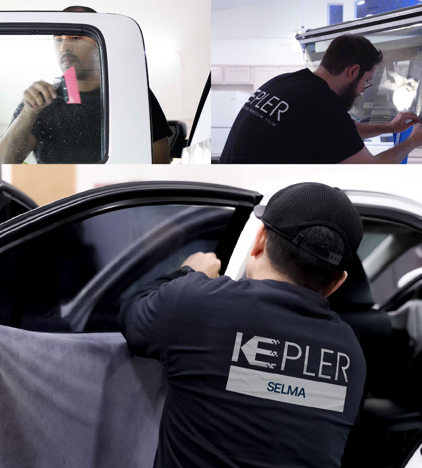 Automotive Window Tinting Expert Applying Film in Selma, California