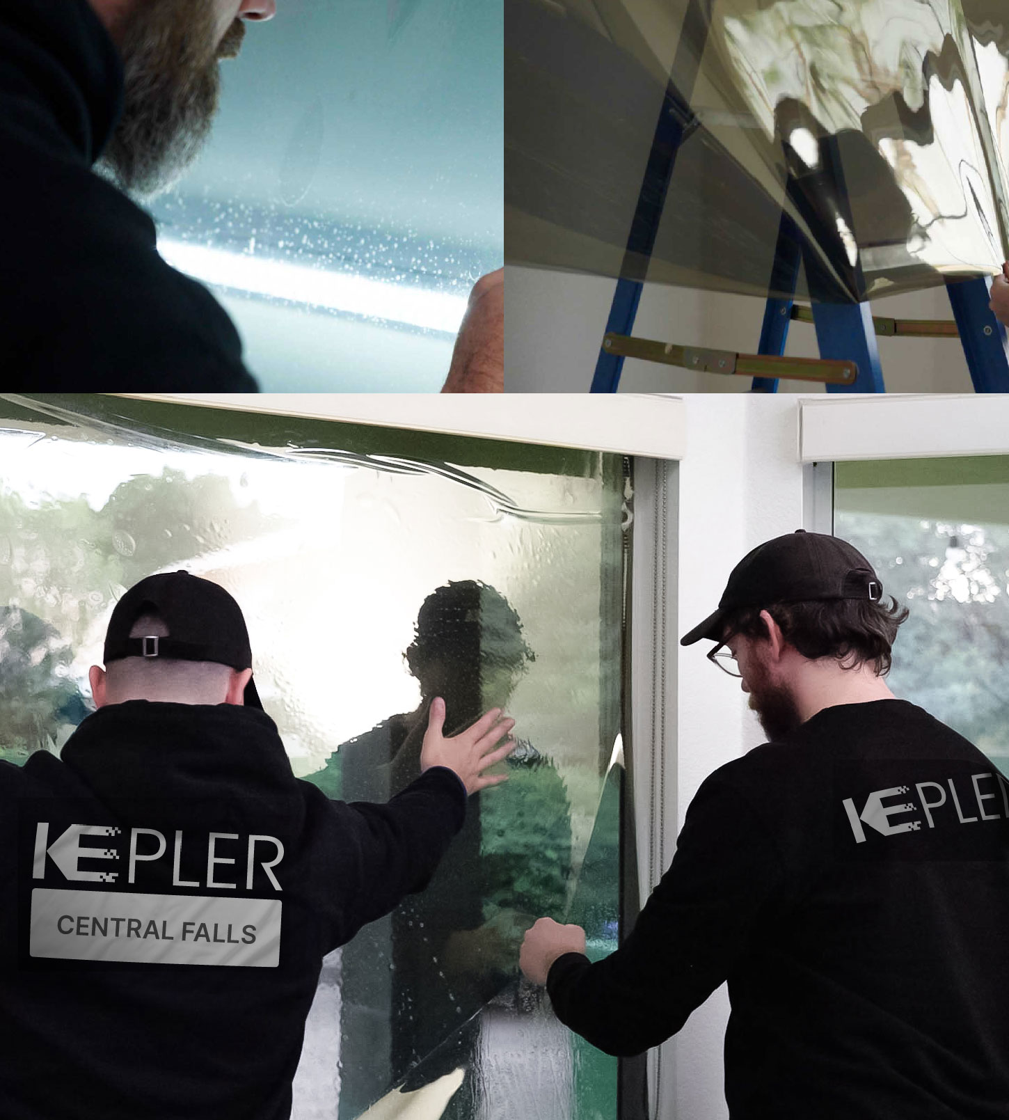 Expert Technician Fitting Advanced Window Tint to Home in Central Falls
