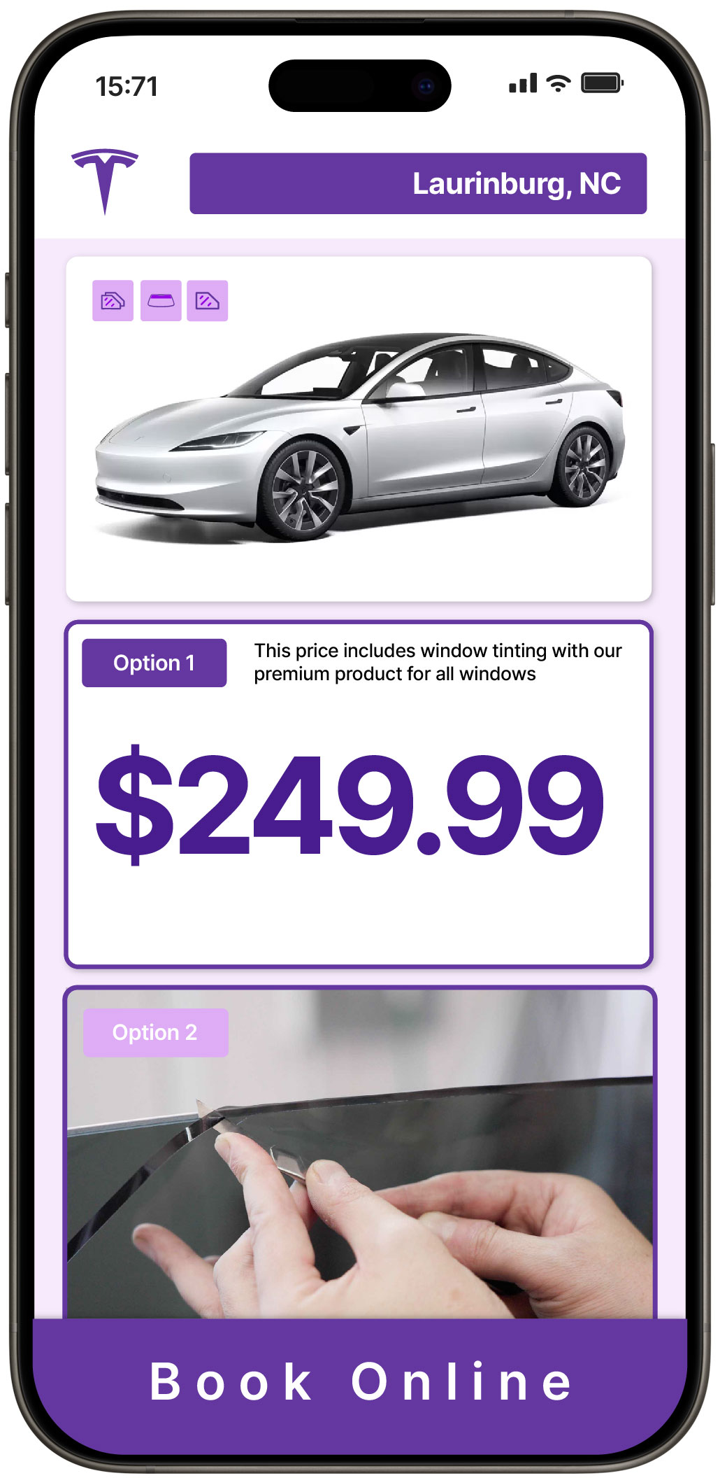 View Competitive Tesla Window Tinting Rates in Laurinburg, North Carolina