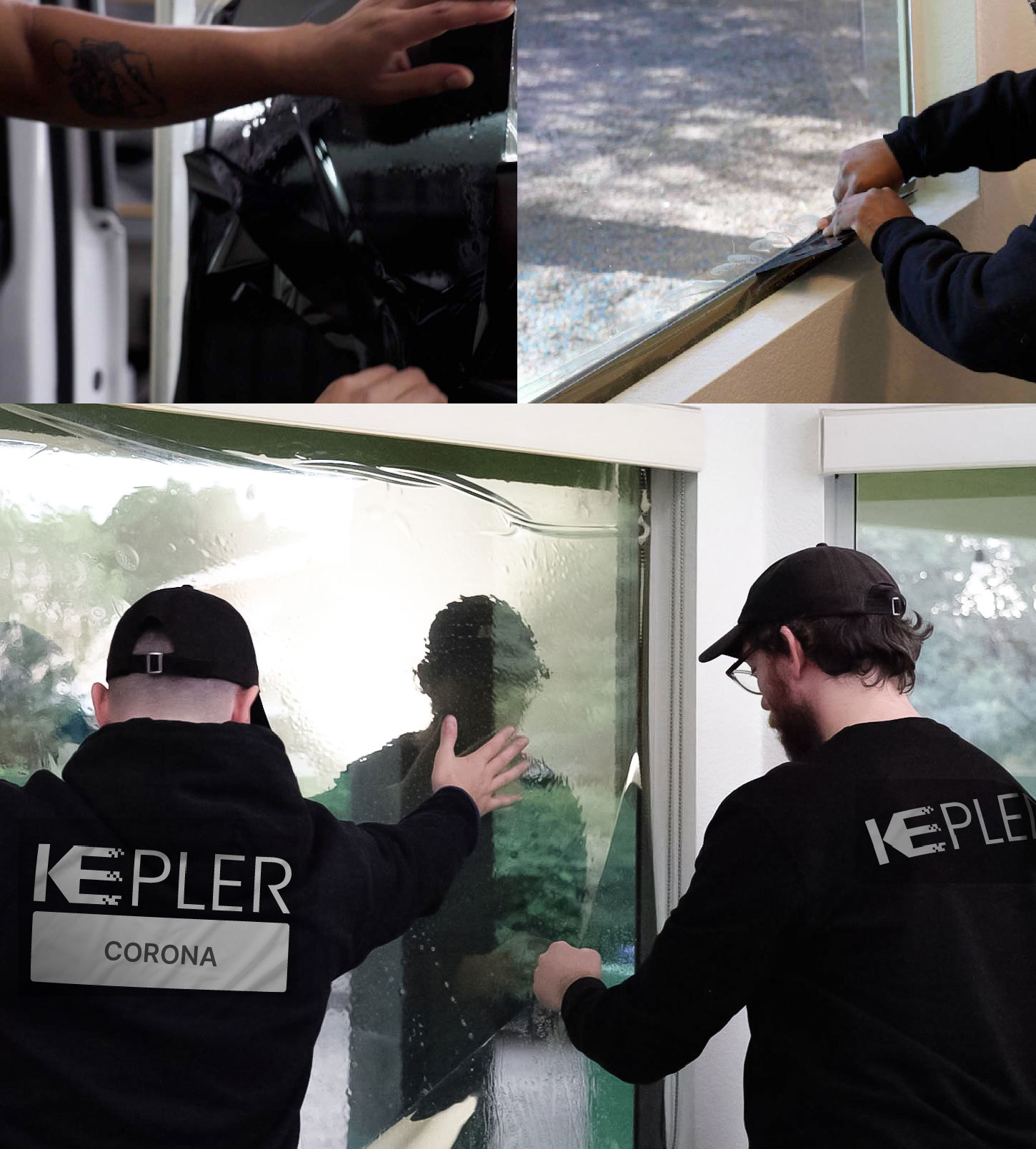 Expert Technician Installing Advanced Window Tint to Home in Corona