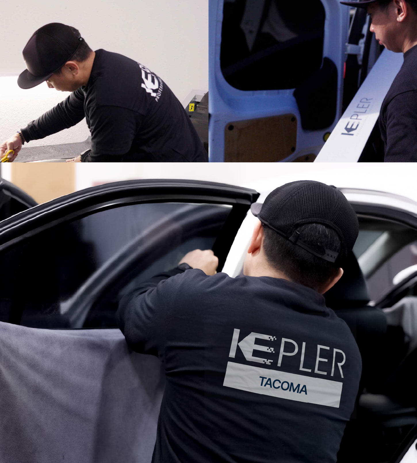 Automotive Window Tinting Expert Applying Film in Tacoma, Washington