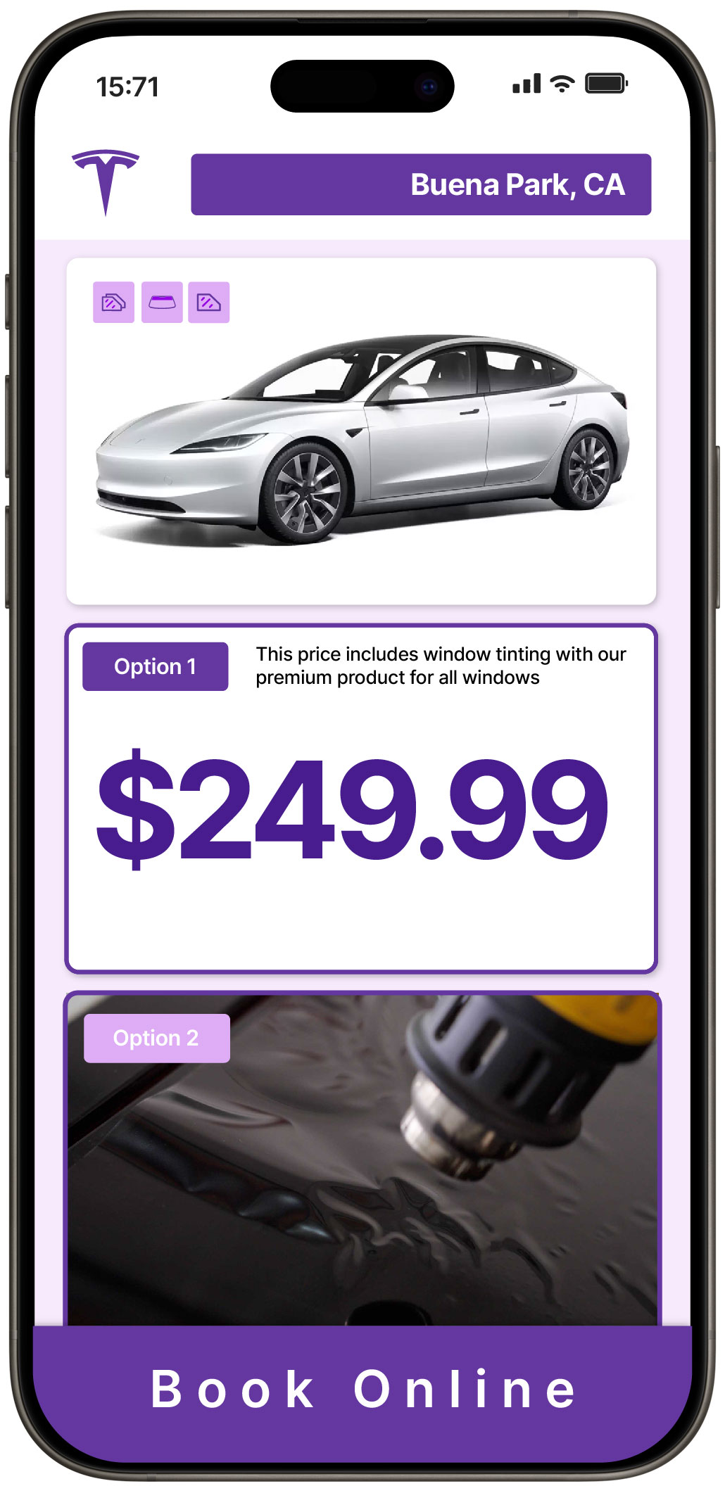View Competitive Tesla Window Tinting Rates in Buena Park, California
