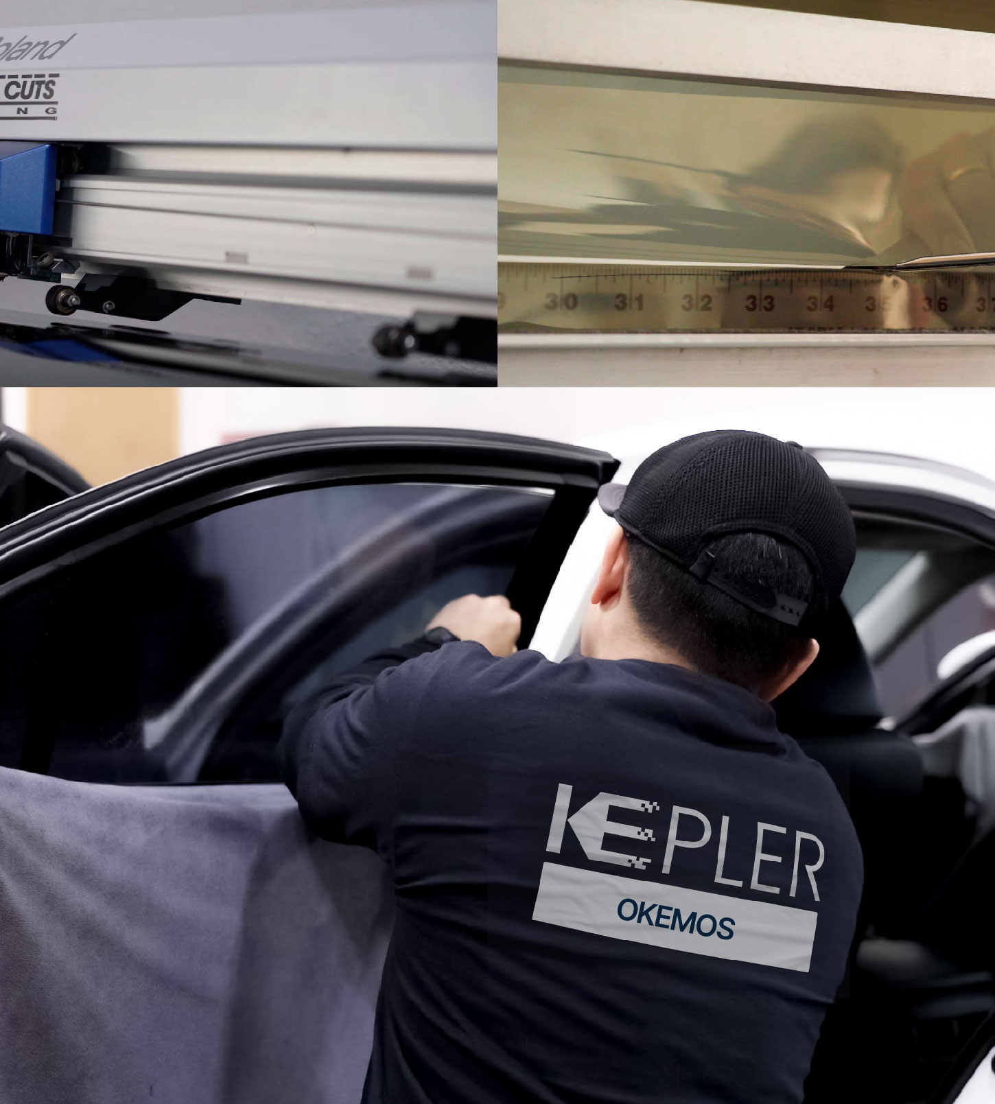 Automotive Window Tinting Expert Applying Film in Okemos, Michigan