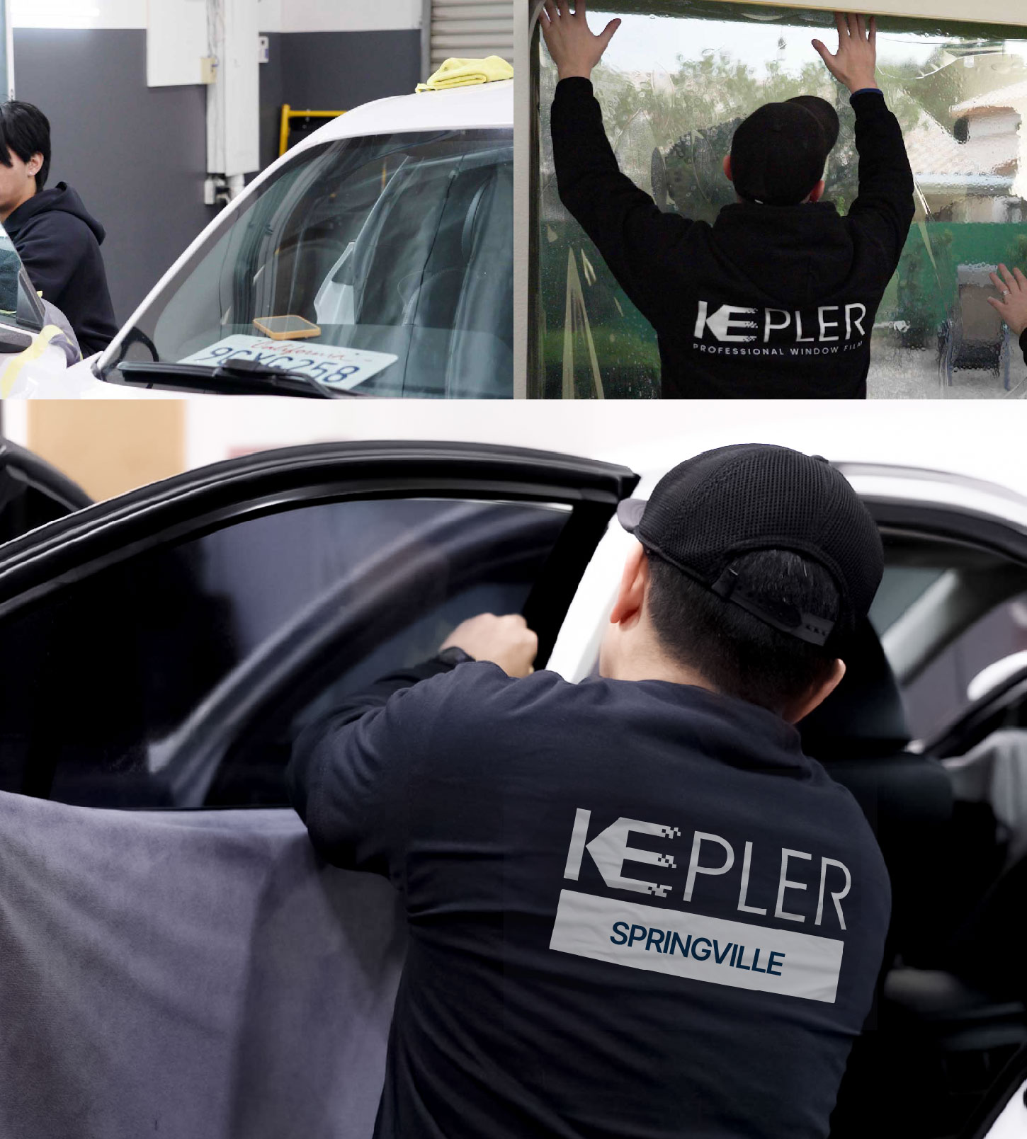 Automotive Window Tinting Expert Applying Film in Springville, Utah