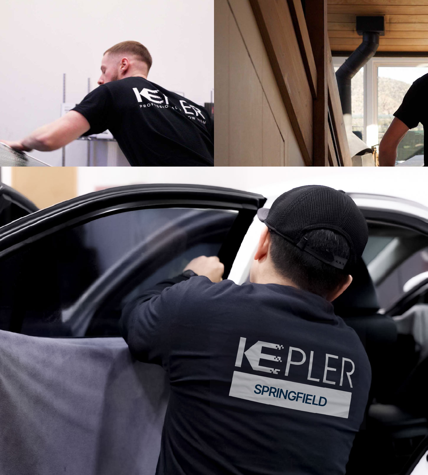Automotive Window Tinting Expert Applying Film in Springfield, Illinois