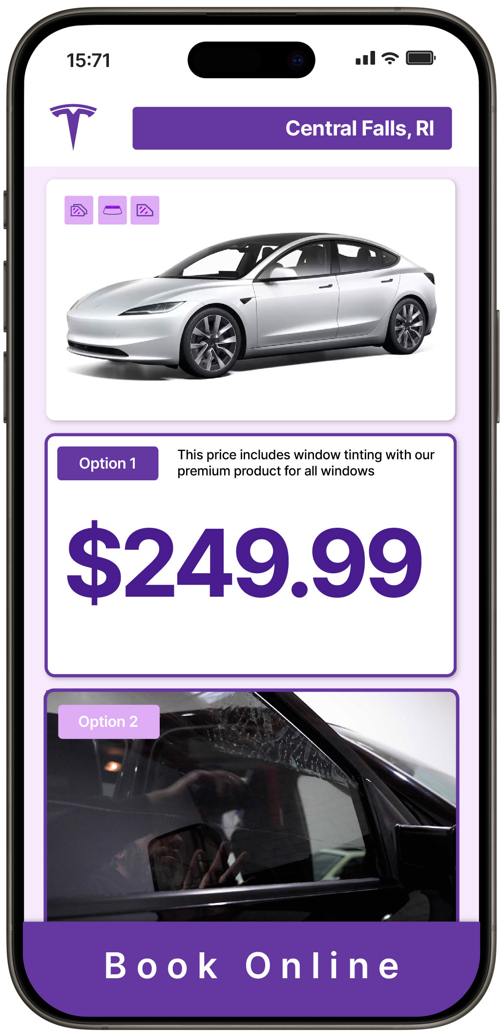 View Competitive Tesla Window Tinting Prices in Central Falls, Rhode Island