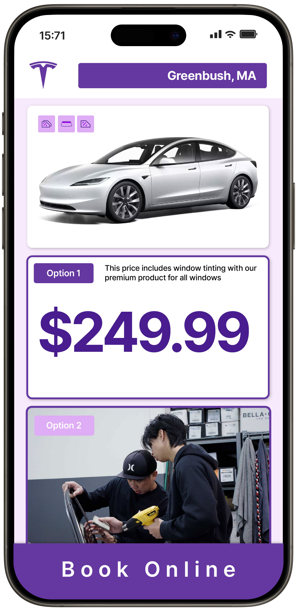 View Affordable Tesla Window Tinting Prices in Greenbush, Massachusetts