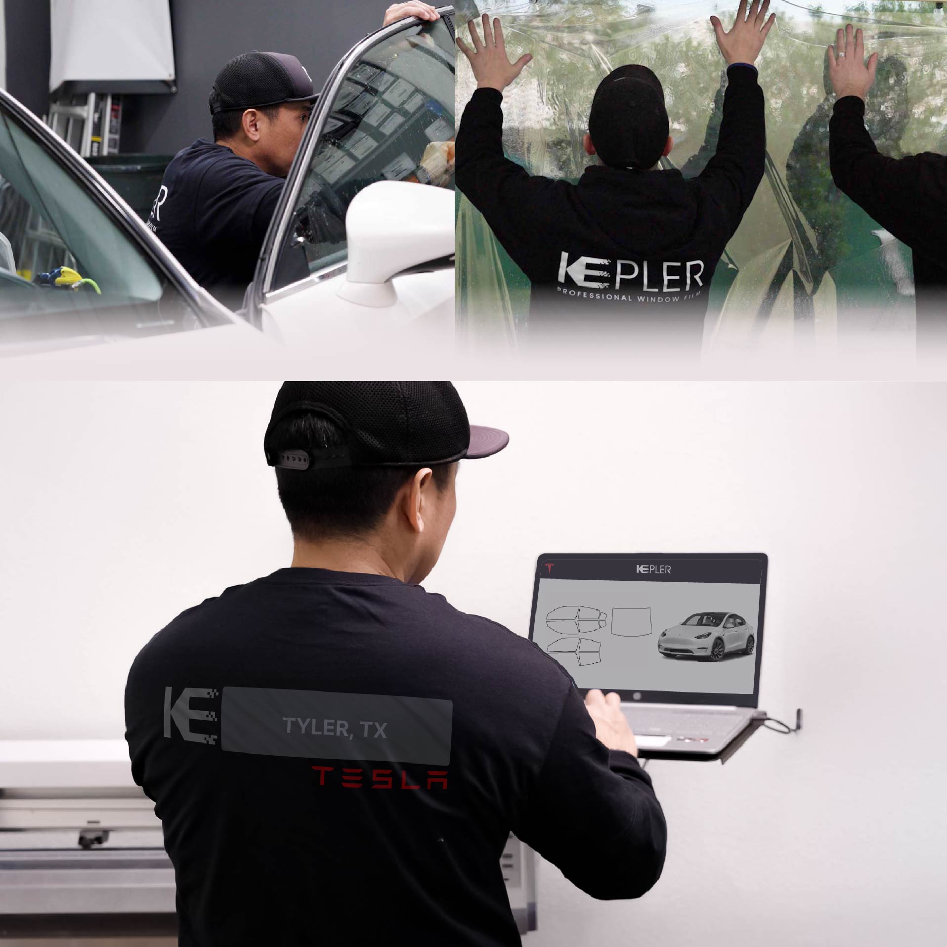 Expert Technician Applying Advanced Window Tint to Tesla in Tyler