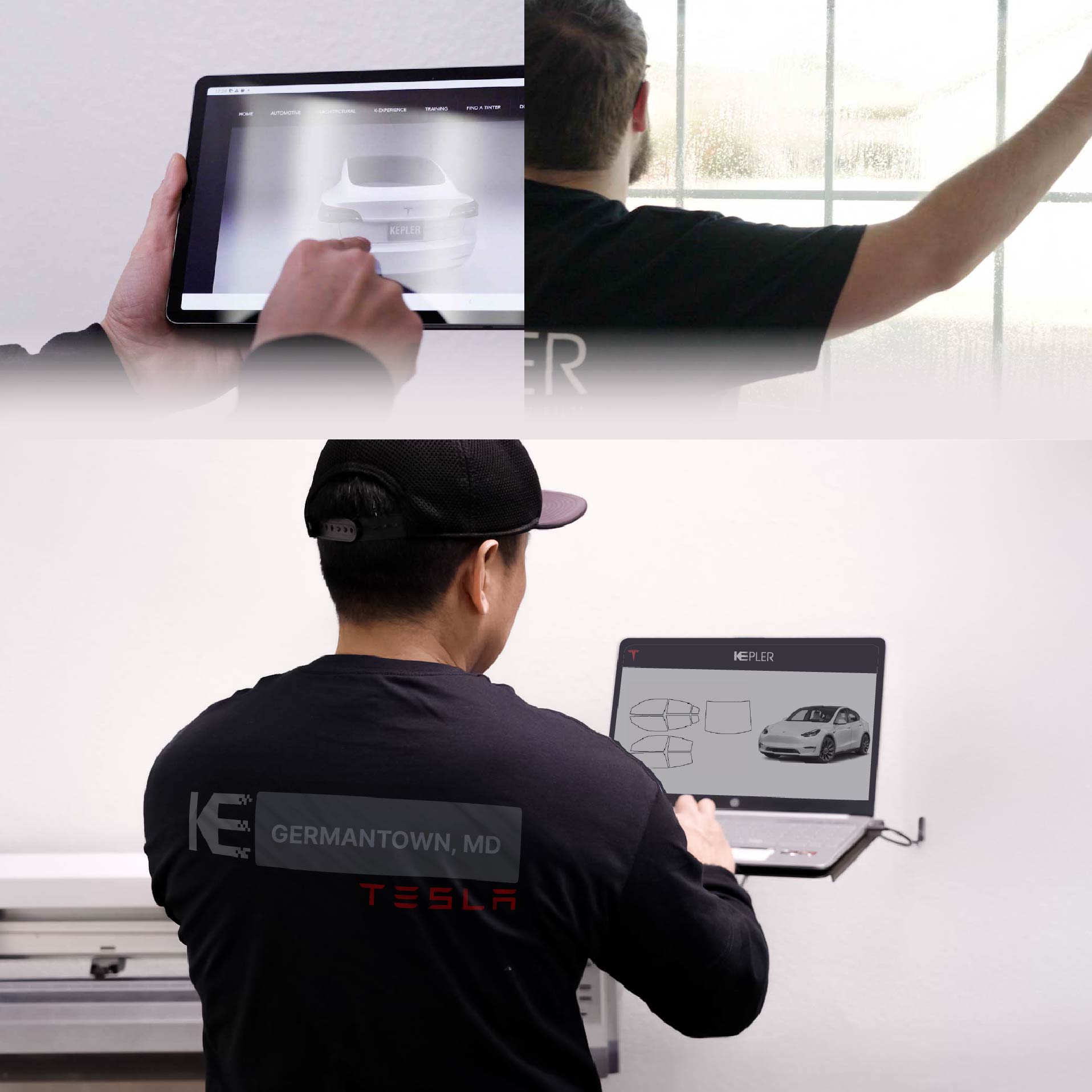 Expert Technician Installing High-tech Window Tint to Tesla in Germantown